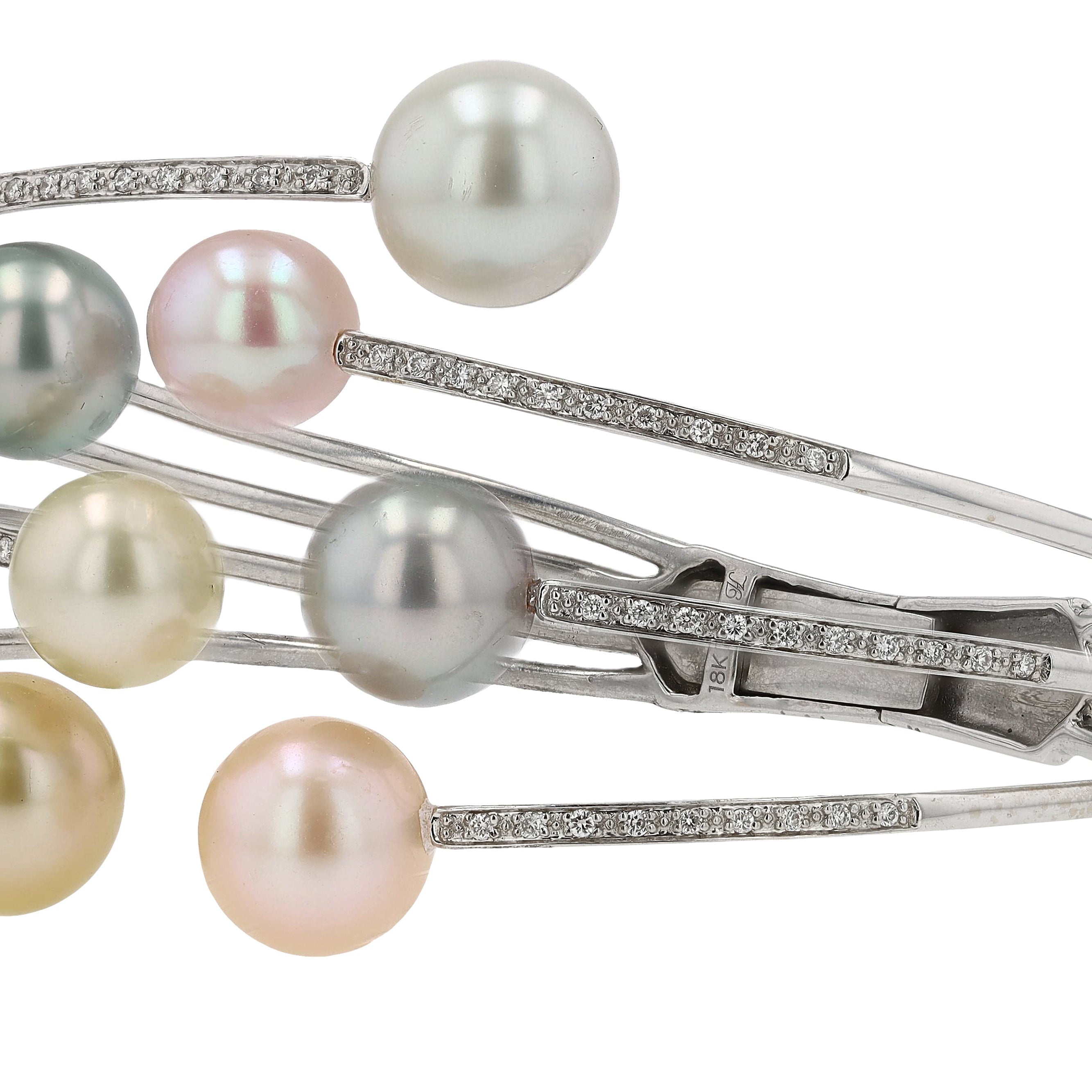 Contemporary Multicolor Tahitian & South Sea Pearl Diamond Bracelet