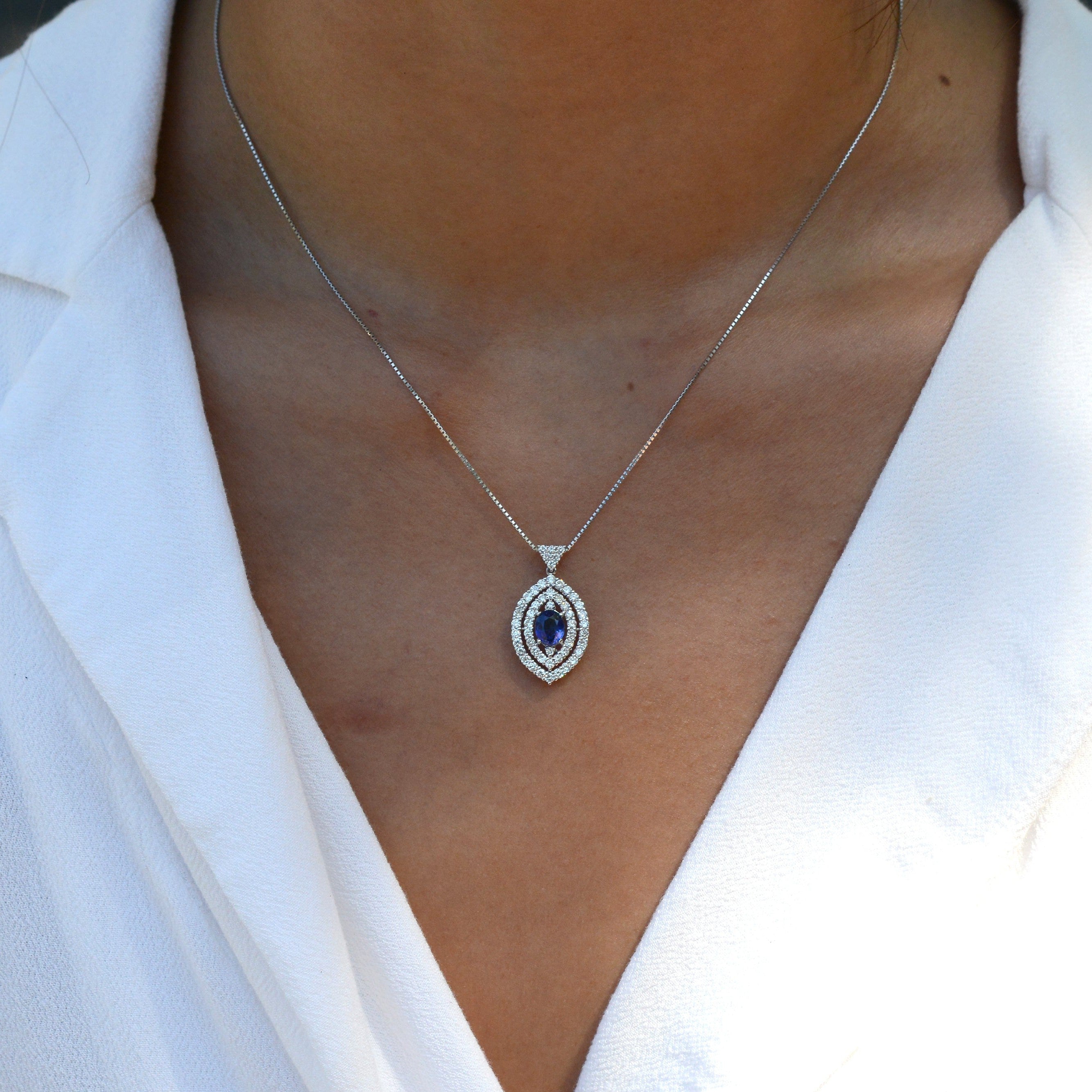 Contemporary Sapphire Diamond Navette Necklace