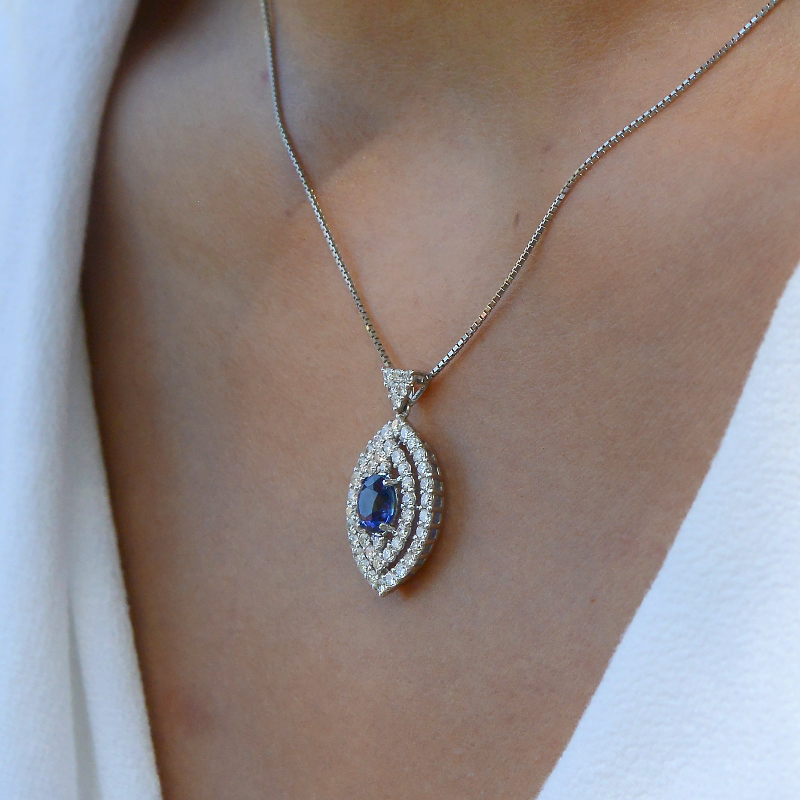Contemporary Sapphire Diamond Navette Necklace