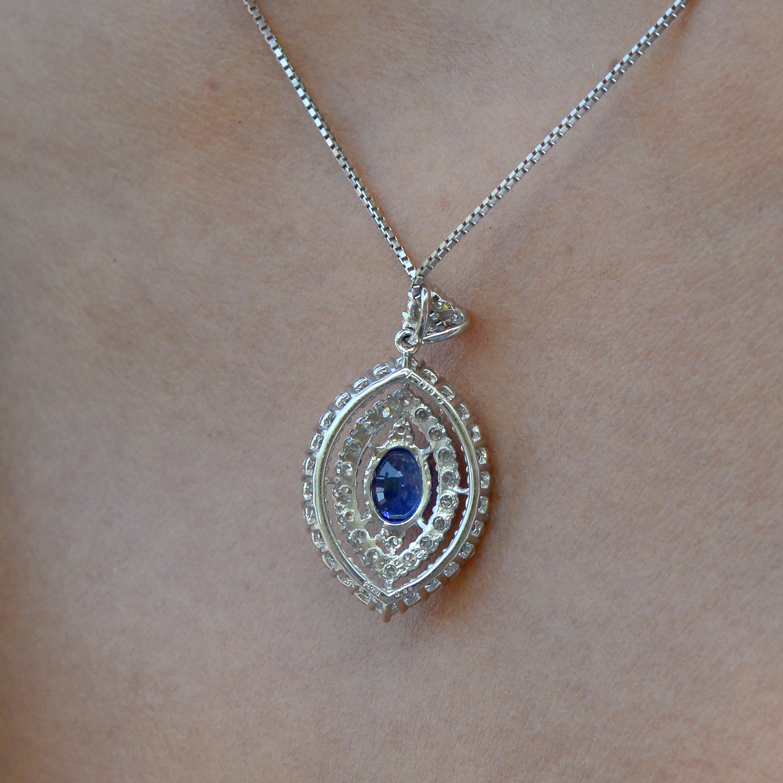 Contemporary Sapphire Diamond Navette Necklace