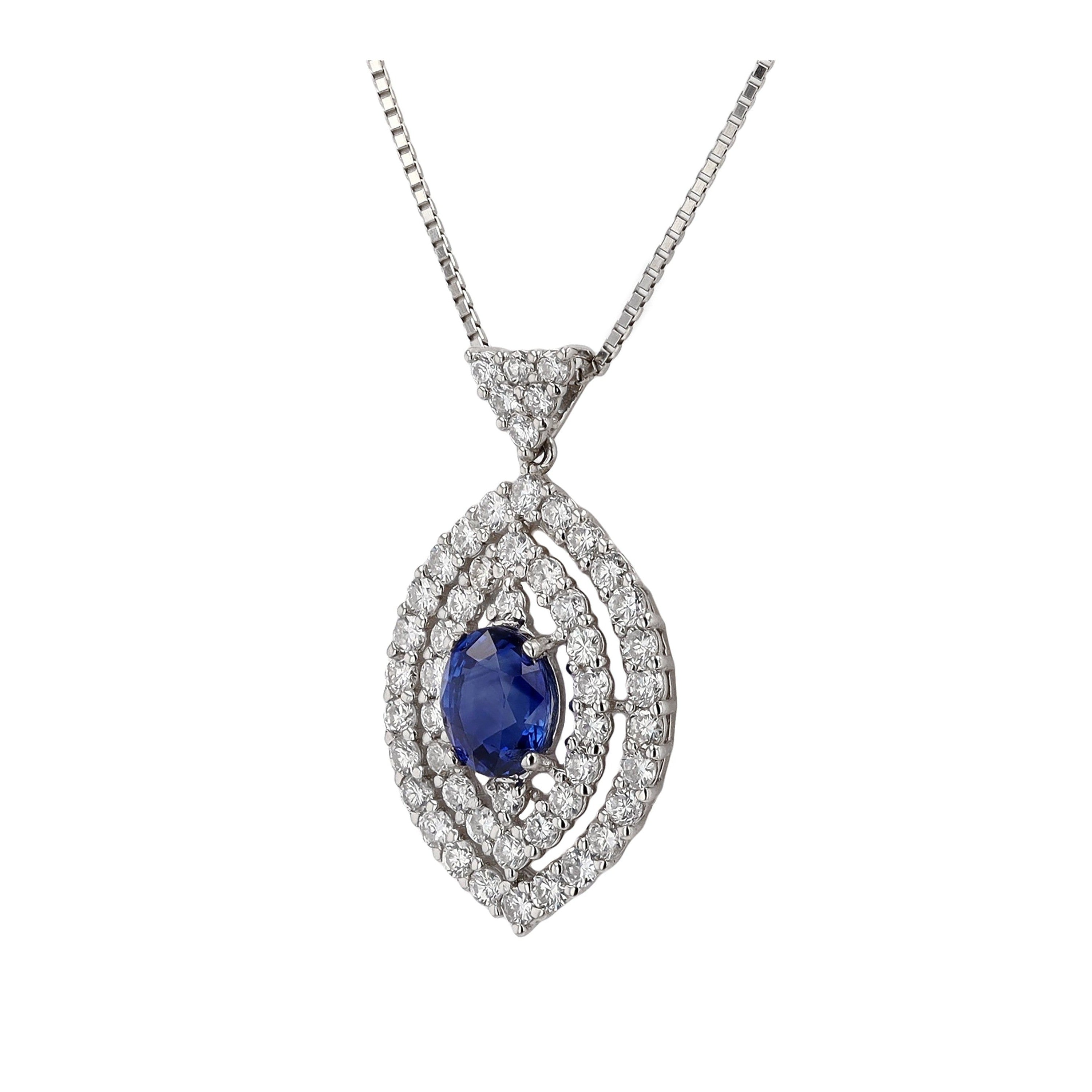 Contemporary Sapphire Diamond Navette Necklace