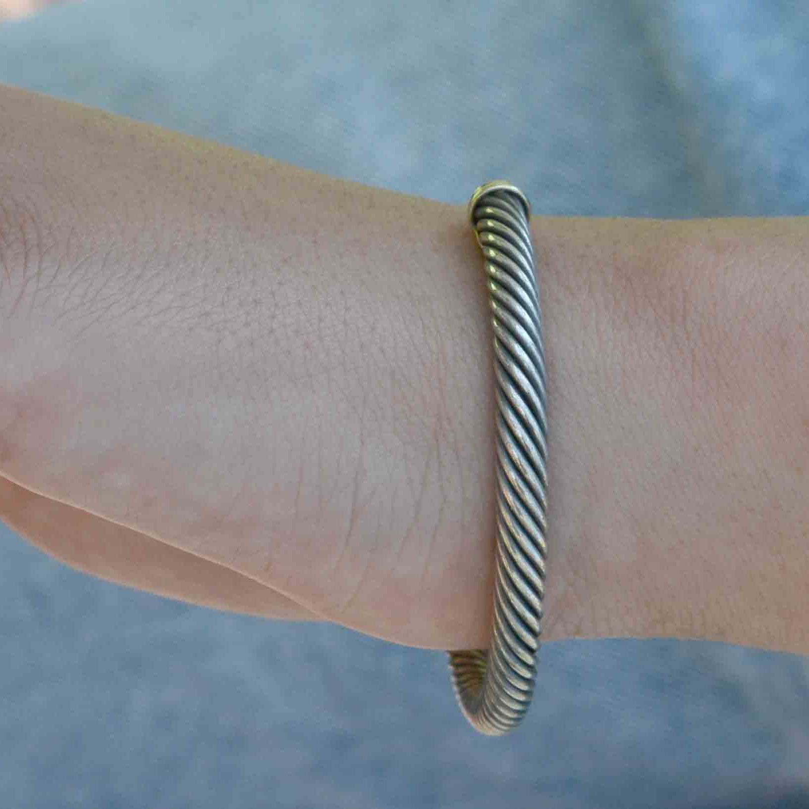 David Yurman Blue Topaz 14K Silver Cable Cuff Bracelet