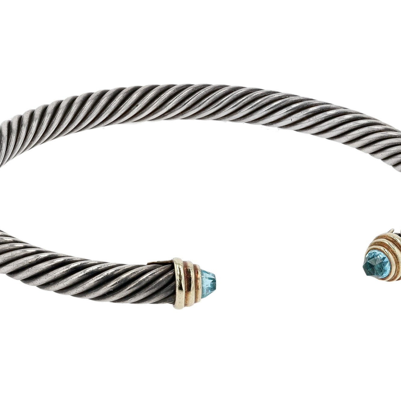 David Yurman Blue Topaz 14K Silver Cable Cuff Bracelet