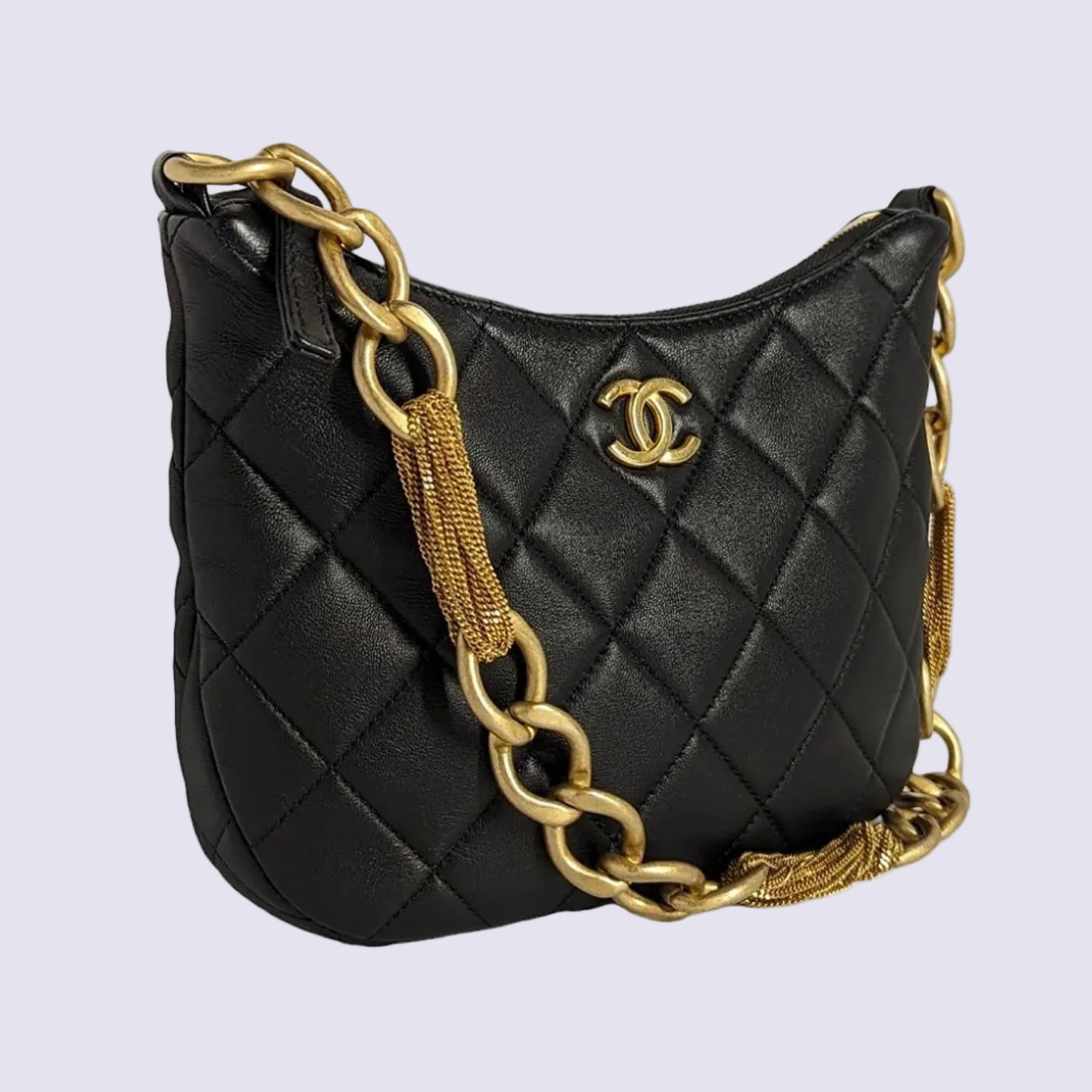 Pre Owned Chanel 2023 23A Black Quilted Lambskin Hobo Bag