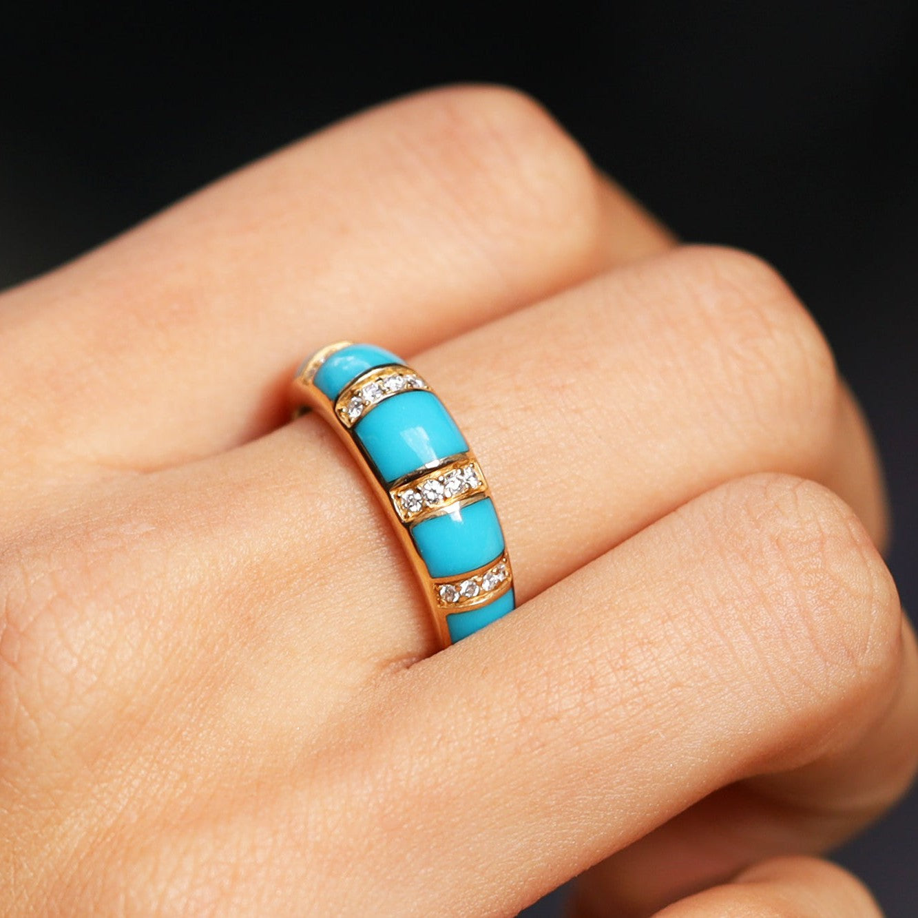 Designer Kabana Inlaid Turquoise and Diamond 14k Gold Band