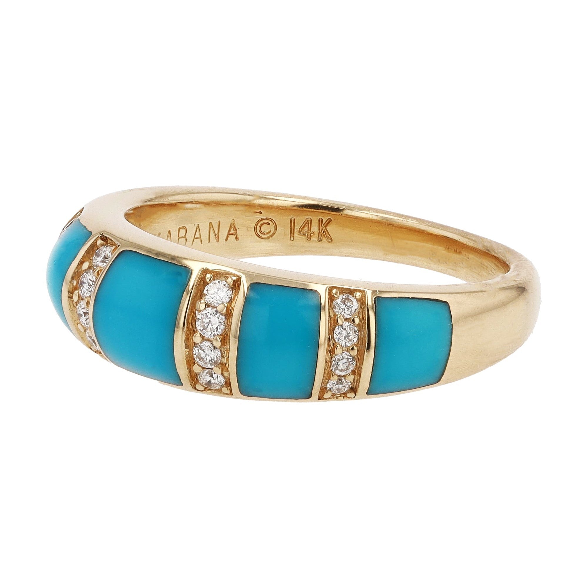Designer Kabana Inlaid Turquoise and Diamond 14k Gold Band