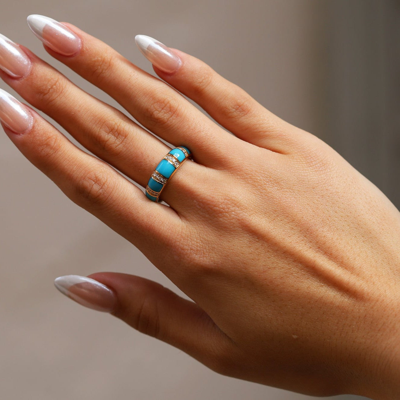 Designer Kabana Inlaid Turquoise and Diamond 14k Gold Band