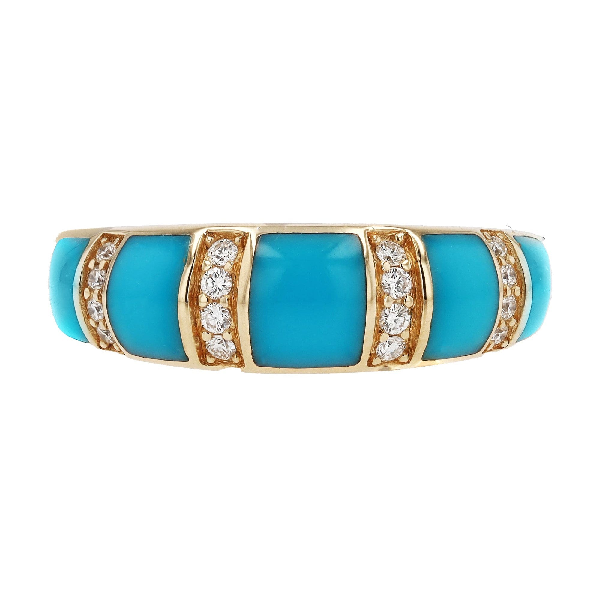 Designer Kabana Inlaid Turquoise and Diamond 14k Gold Band