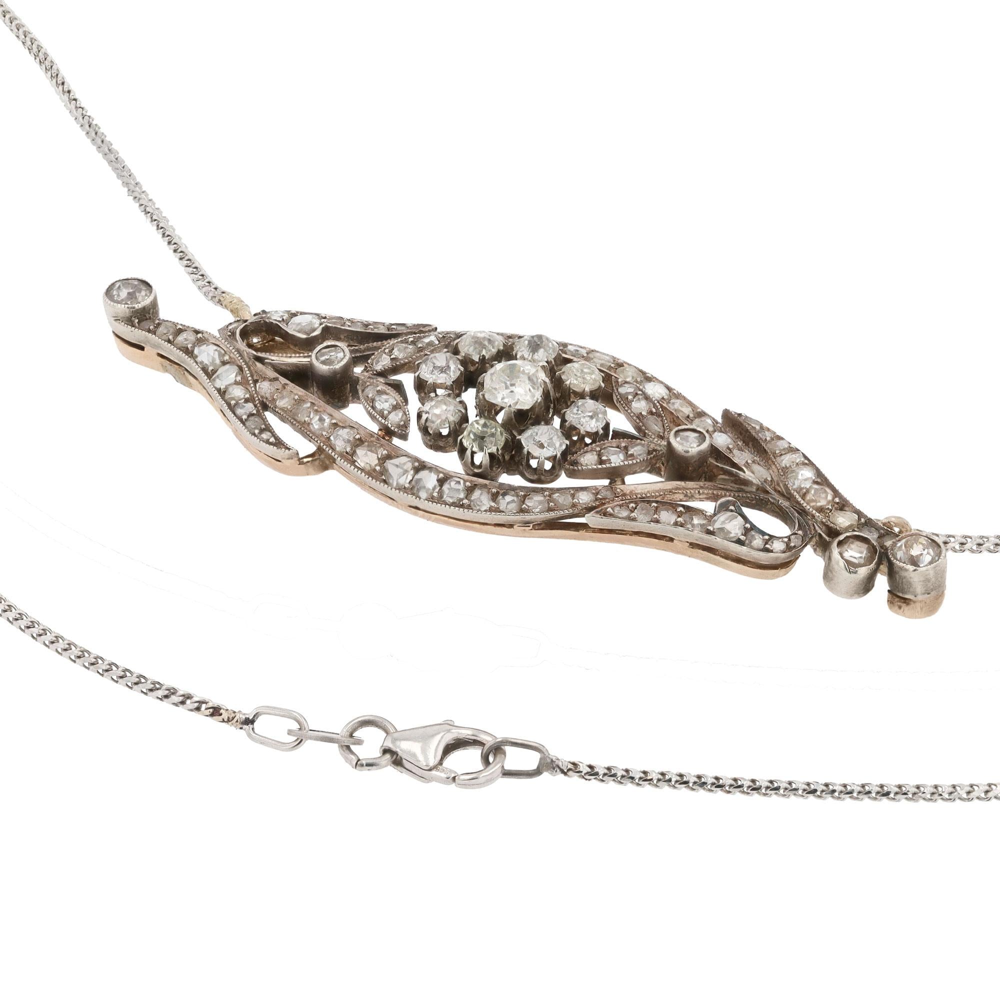 French Antique Belle Epoque 2.75 Carat Rose Cut Diamond Necklace