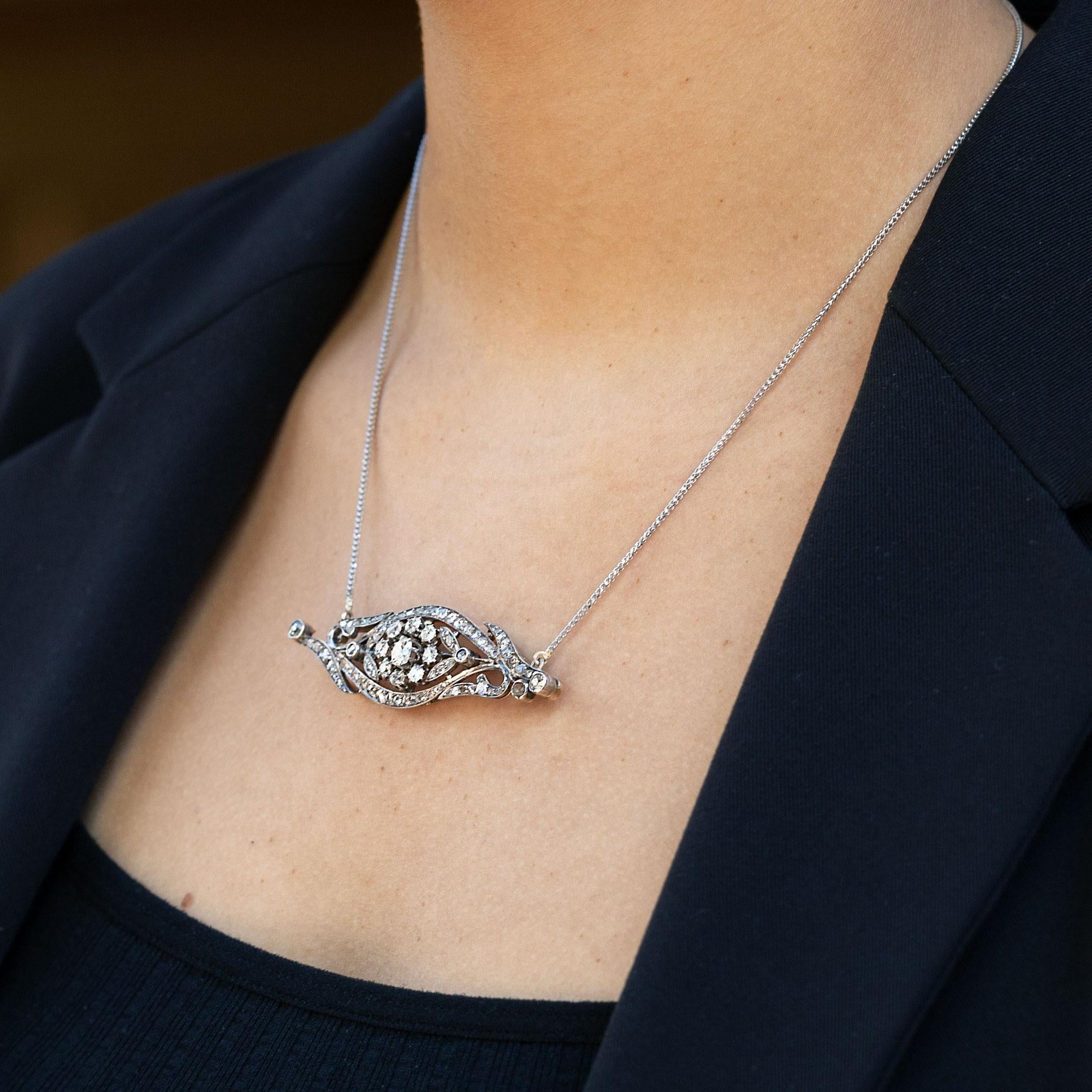 French Antique Belle Epoque 2.75 Carat Rose Cut Diamond Necklace