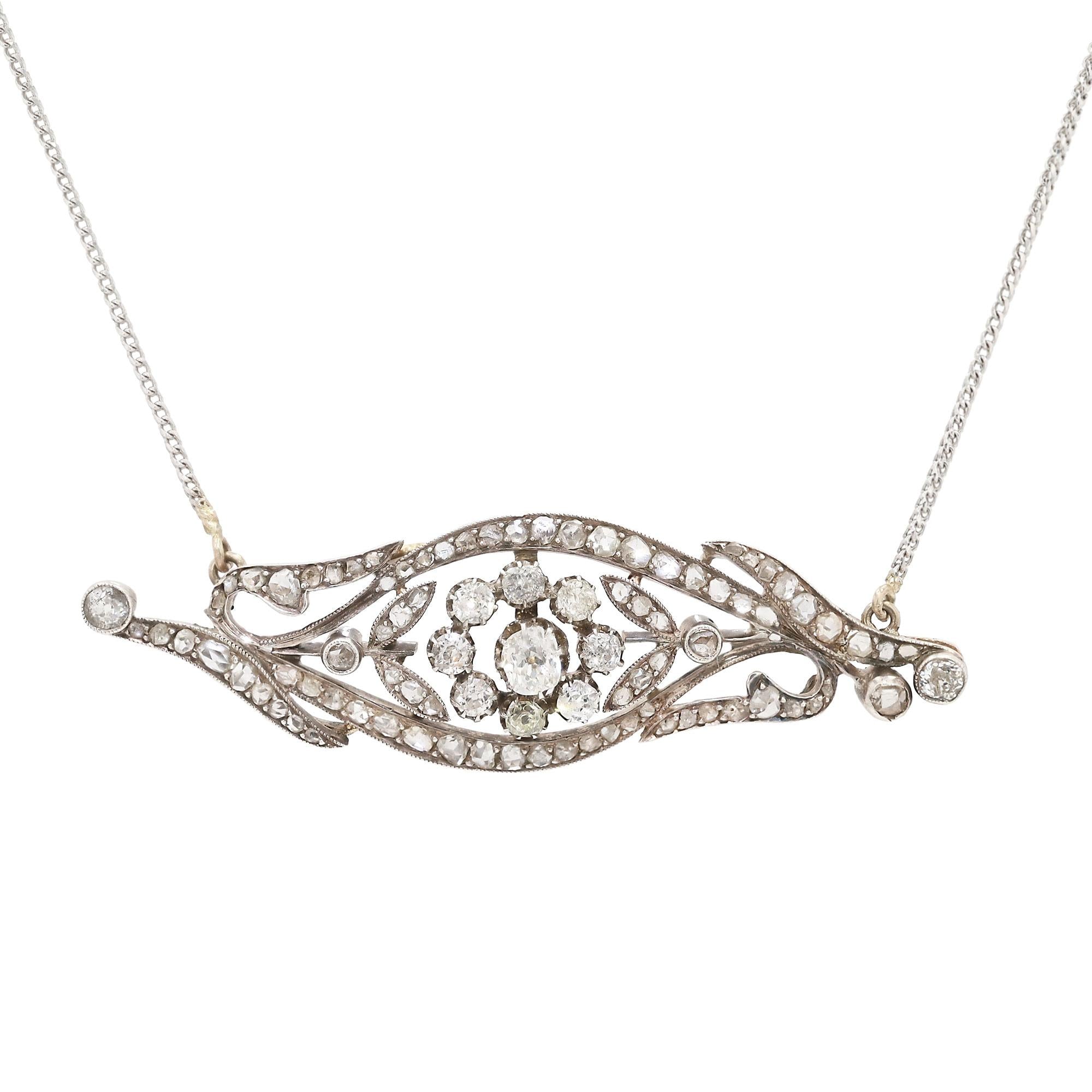 French Antique Belle Epoque 2.75 Carat Rose Cut Diamond Necklace