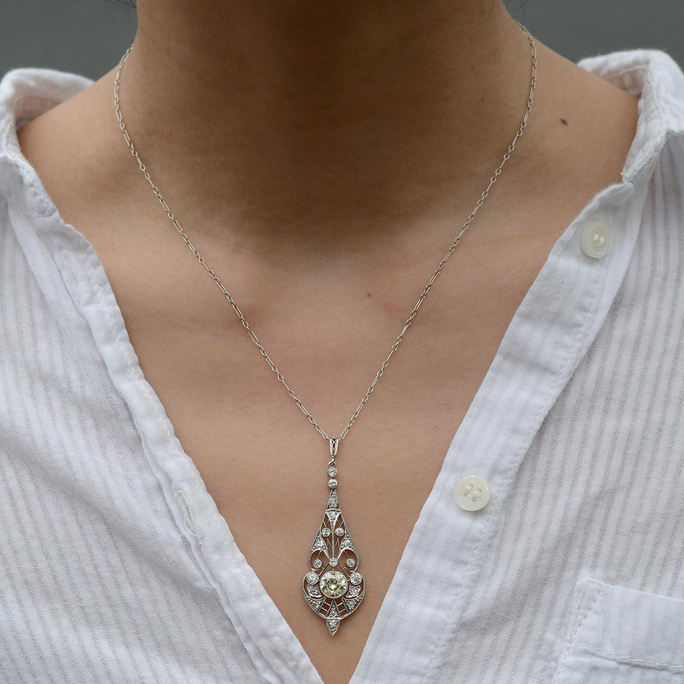 Edwardian Diamond Lavalière Necklace