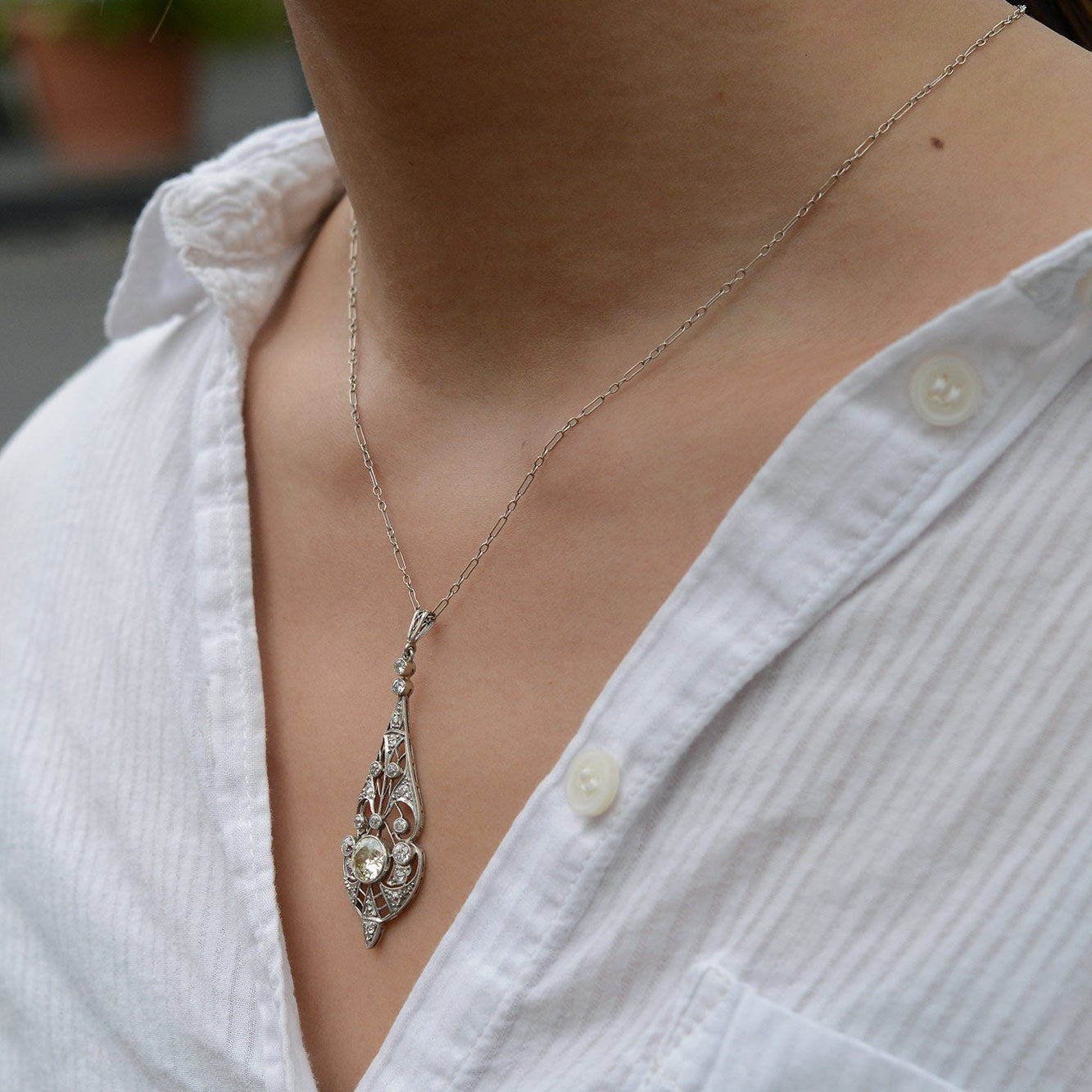 Edwardian Diamond Lavalière Necklace