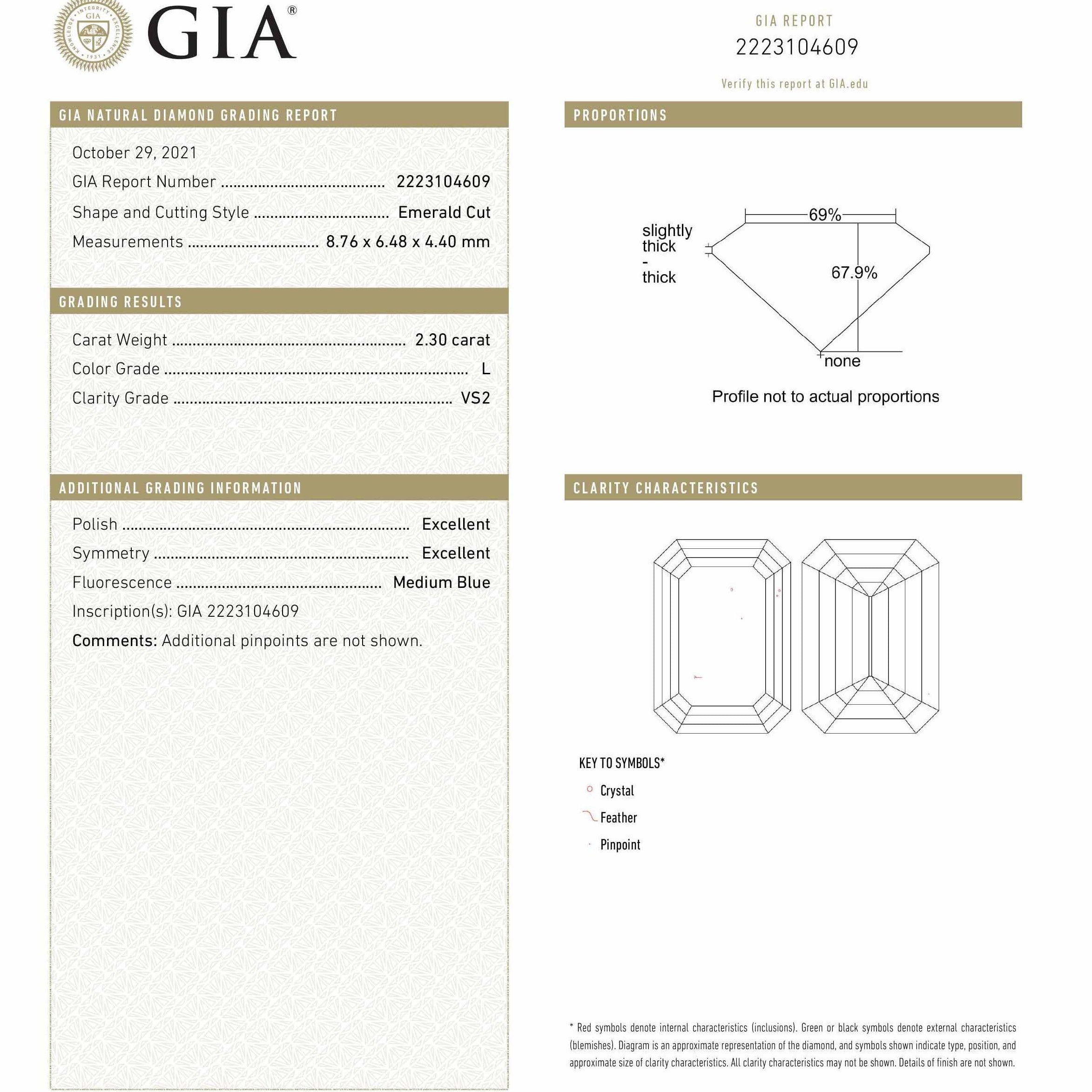 GIA 2.30 Carat Emerald Cut Diamond Bezel Solitaire Engagement Ring