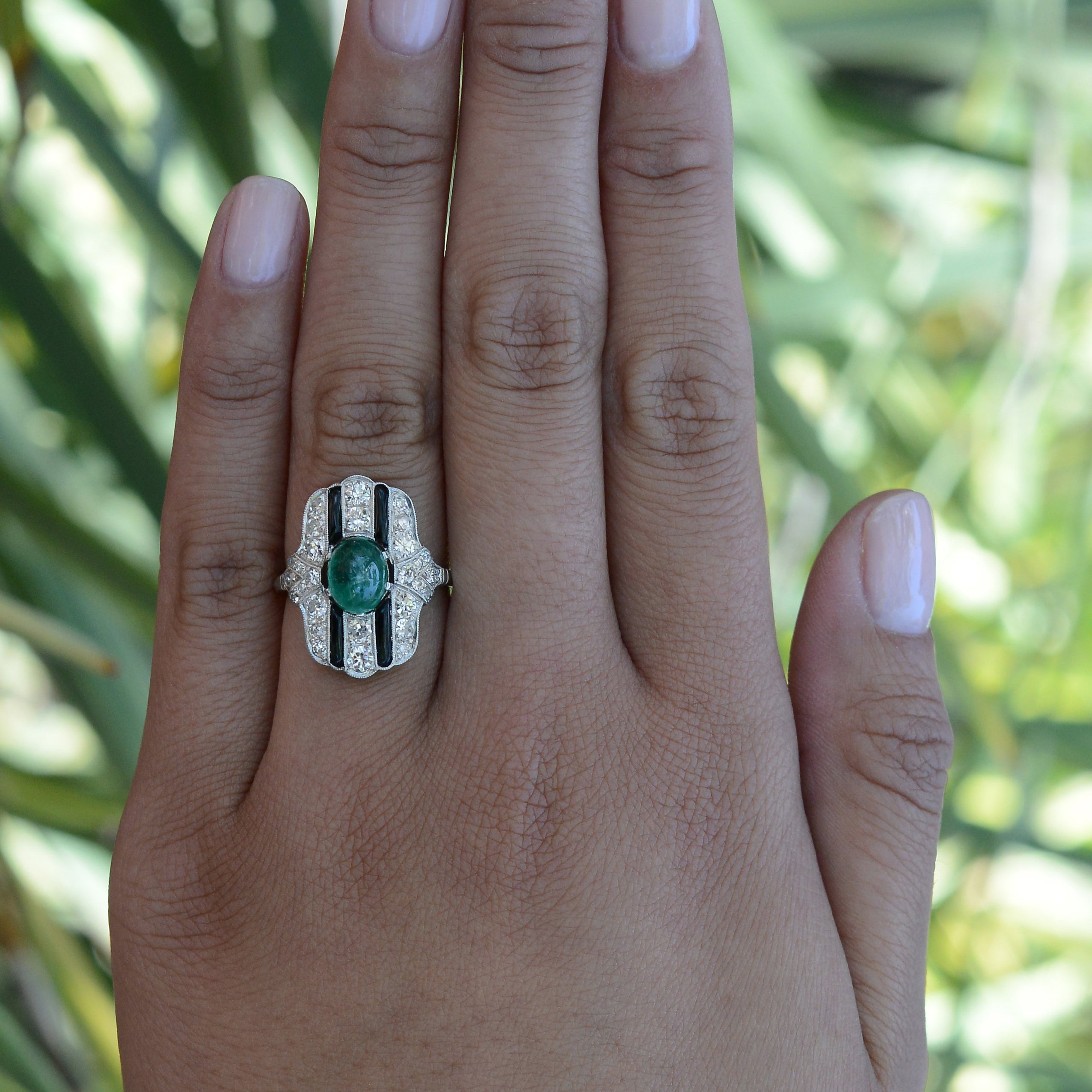 Emerald Diamond and Black Onyx Art Deco Cocktail Ring