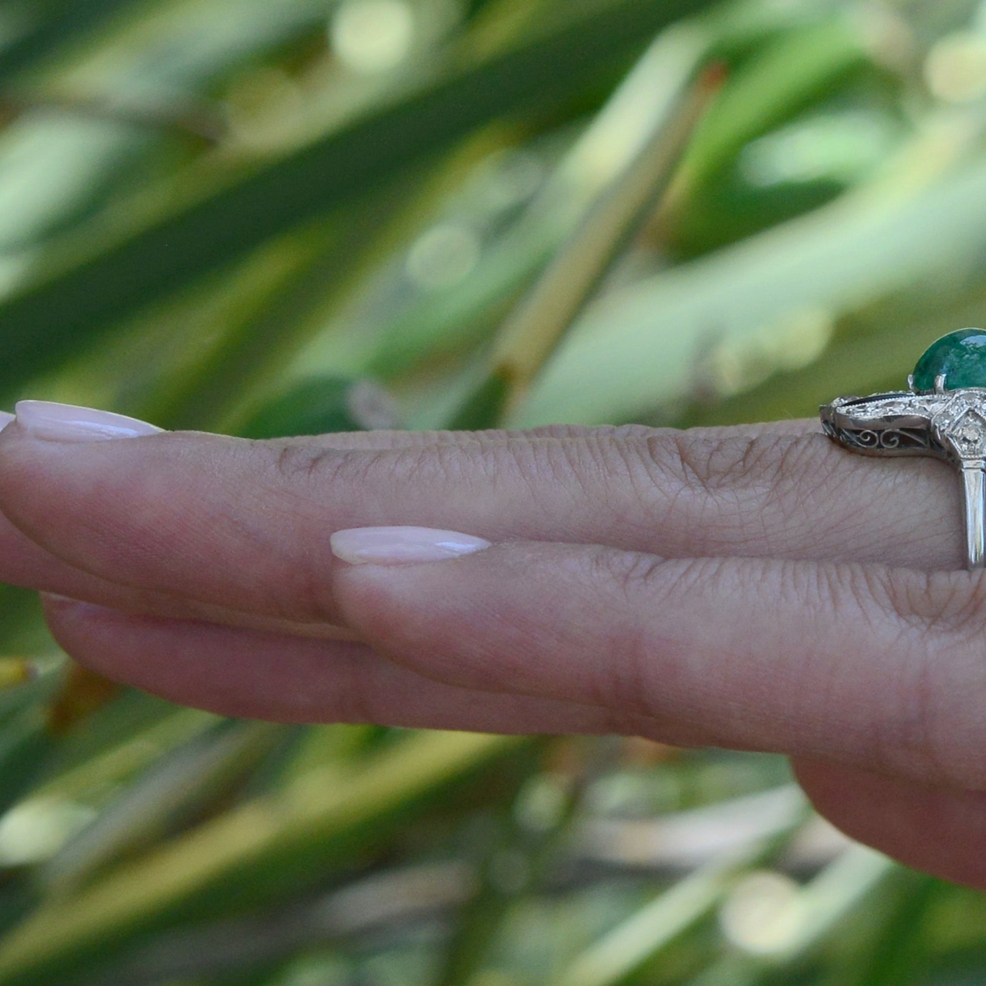 Emerald Diamond and Black Onyx Art Deco Cocktail Ring