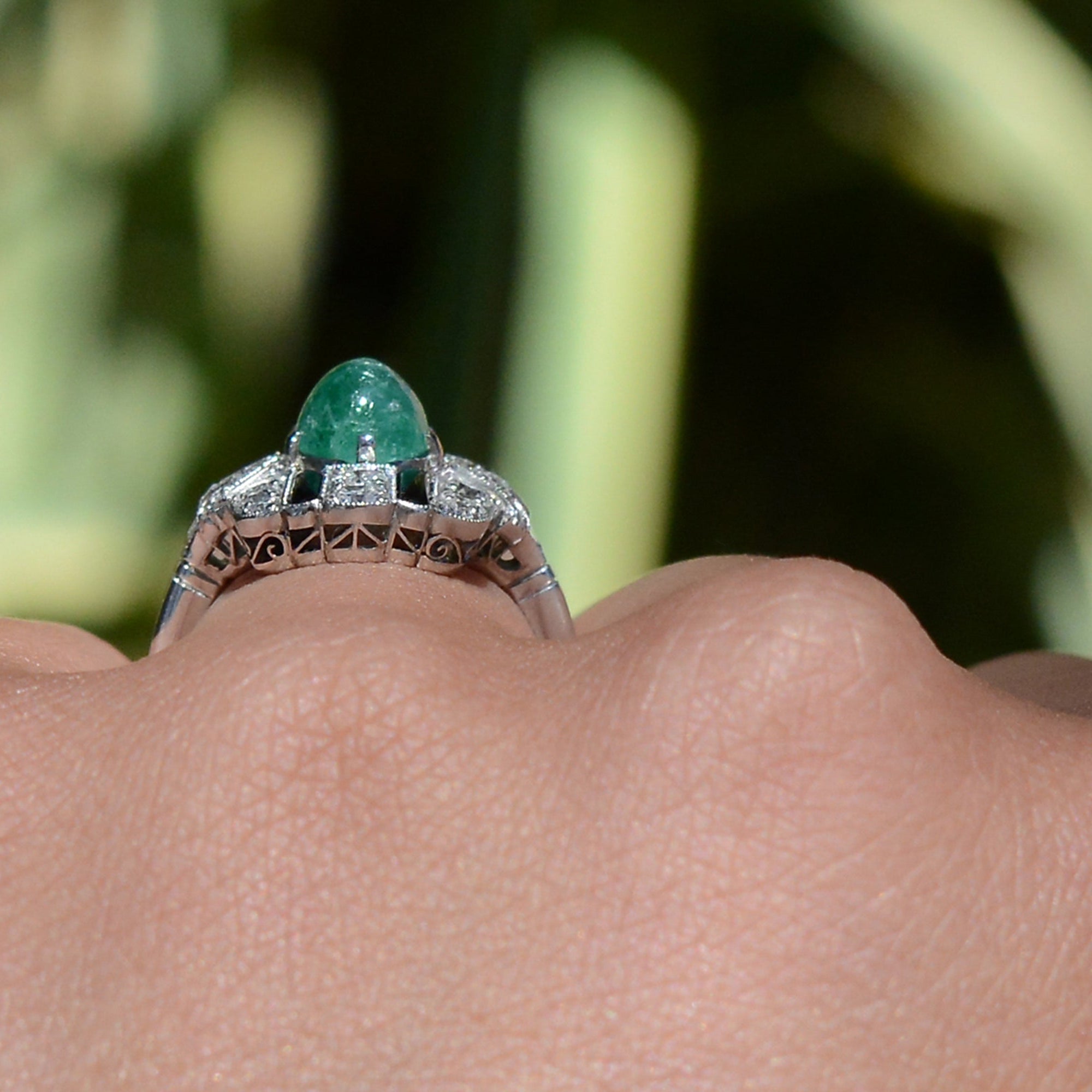 Emerald Diamond and Black Onyx Art Deco Cocktail Ring