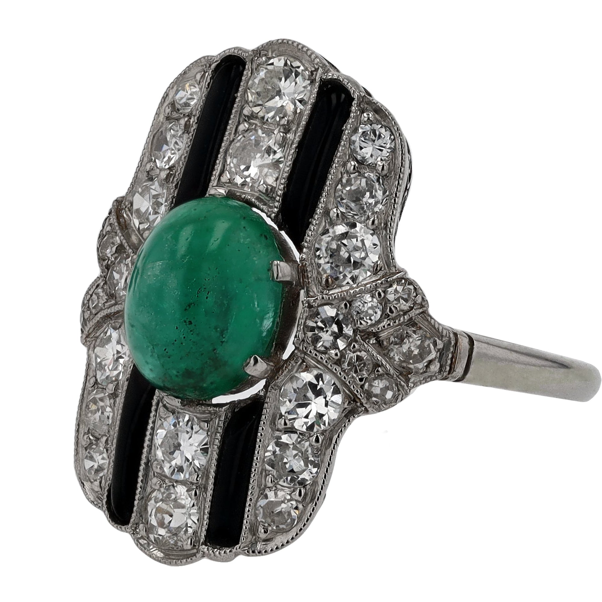 Emerald Diamond and Black Onyx Art Deco Cocktail Ring