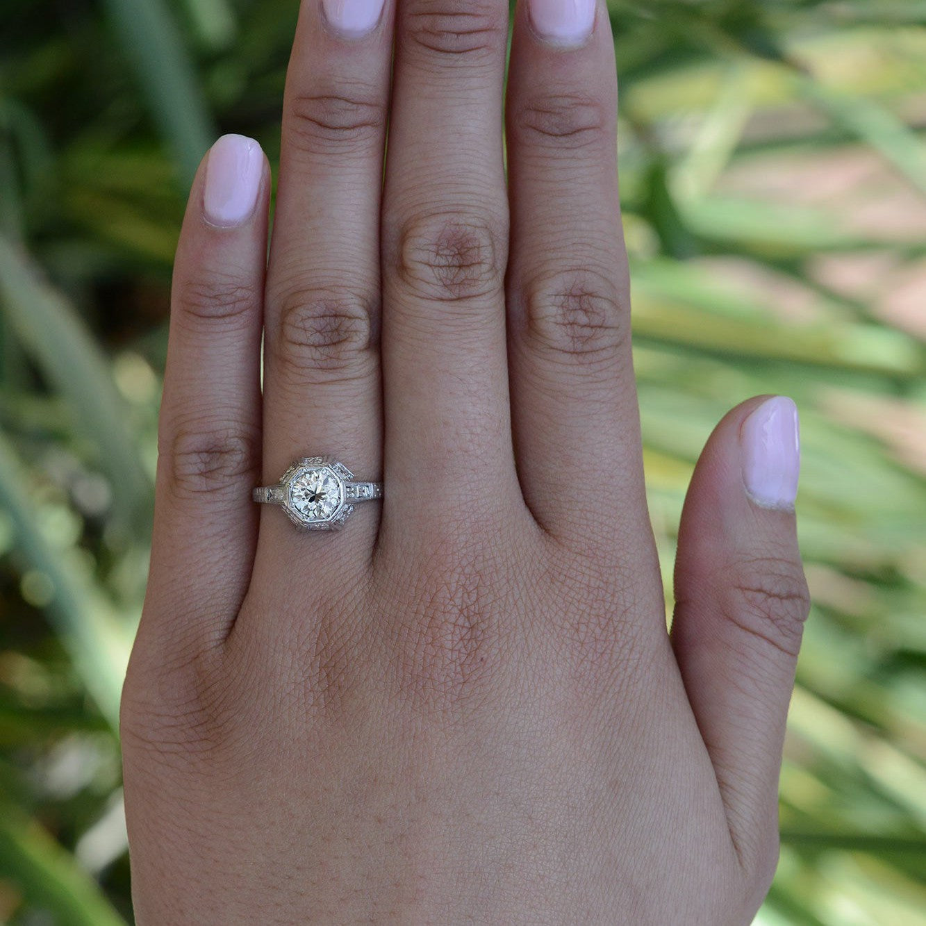 Engraved Art Deco 0.87 Carat Certified Diamond Solitaire Ring