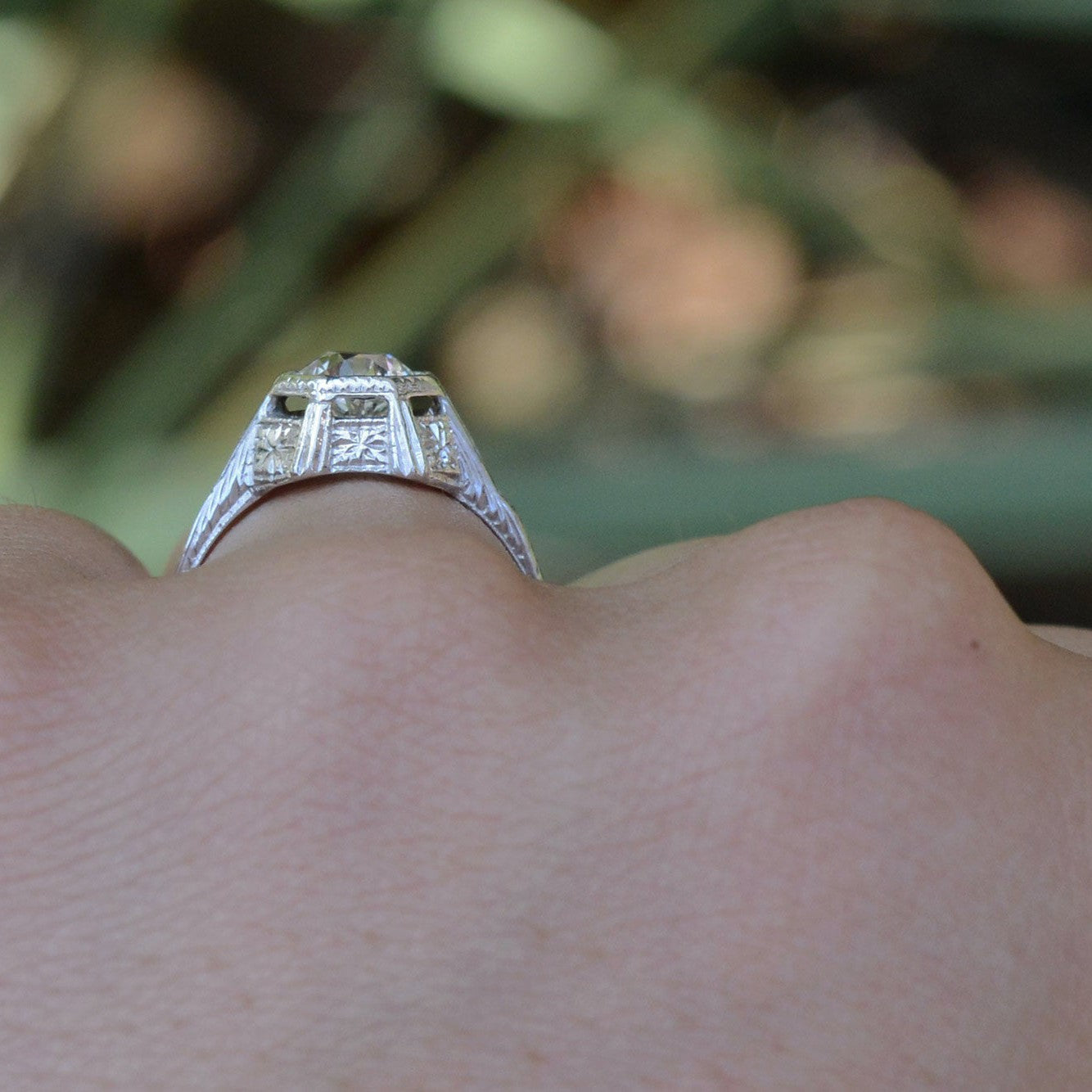 Engraved Art Deco 0.87 Carat Certified Diamond Solitaire Ring