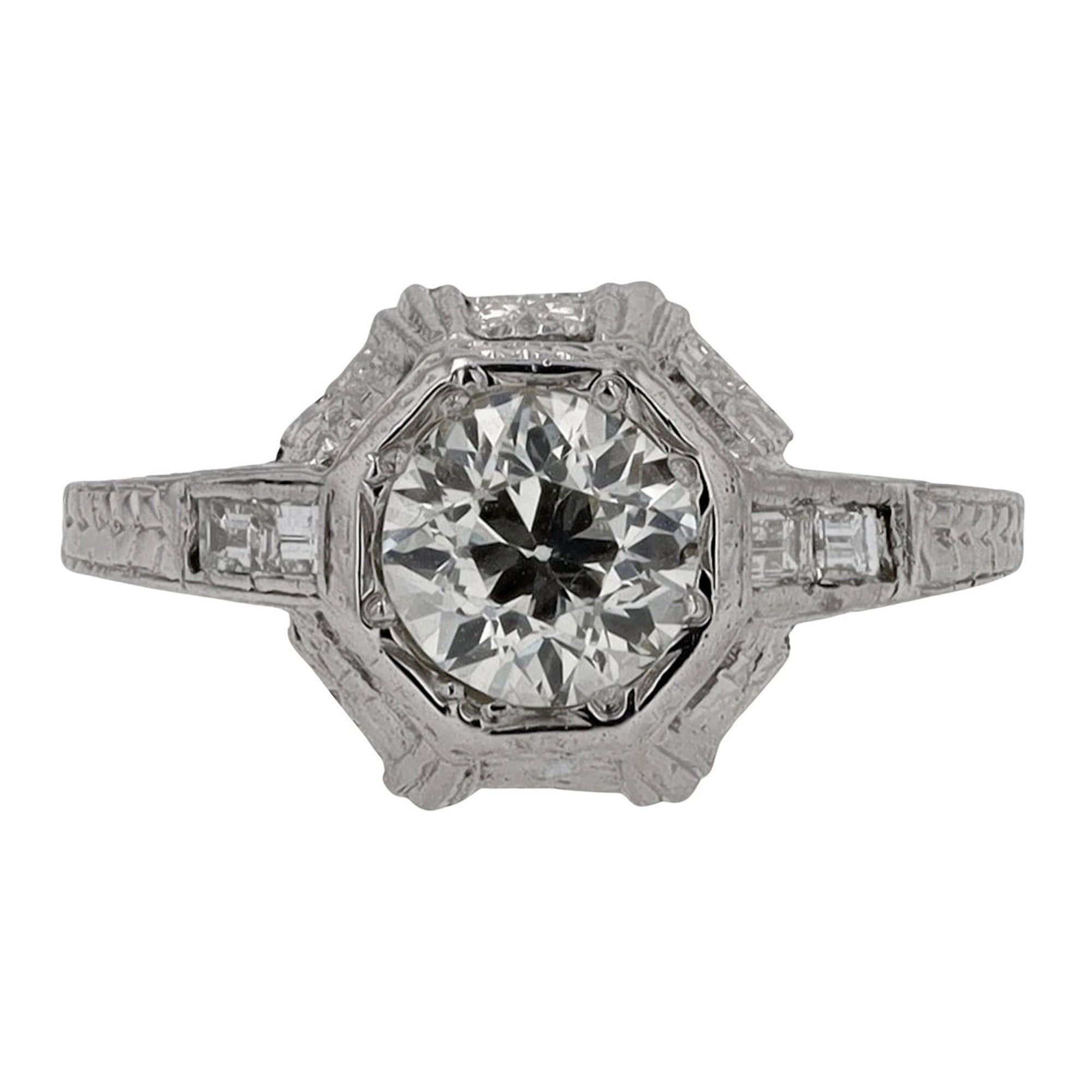 Engraved Art Deco 0.87 Carat Certified Diamond Solitaire Ring