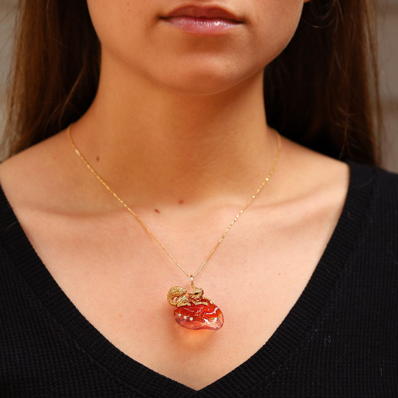 Estate 19.95 Carat Mexican Fire Opal Fox Pendant Necklace