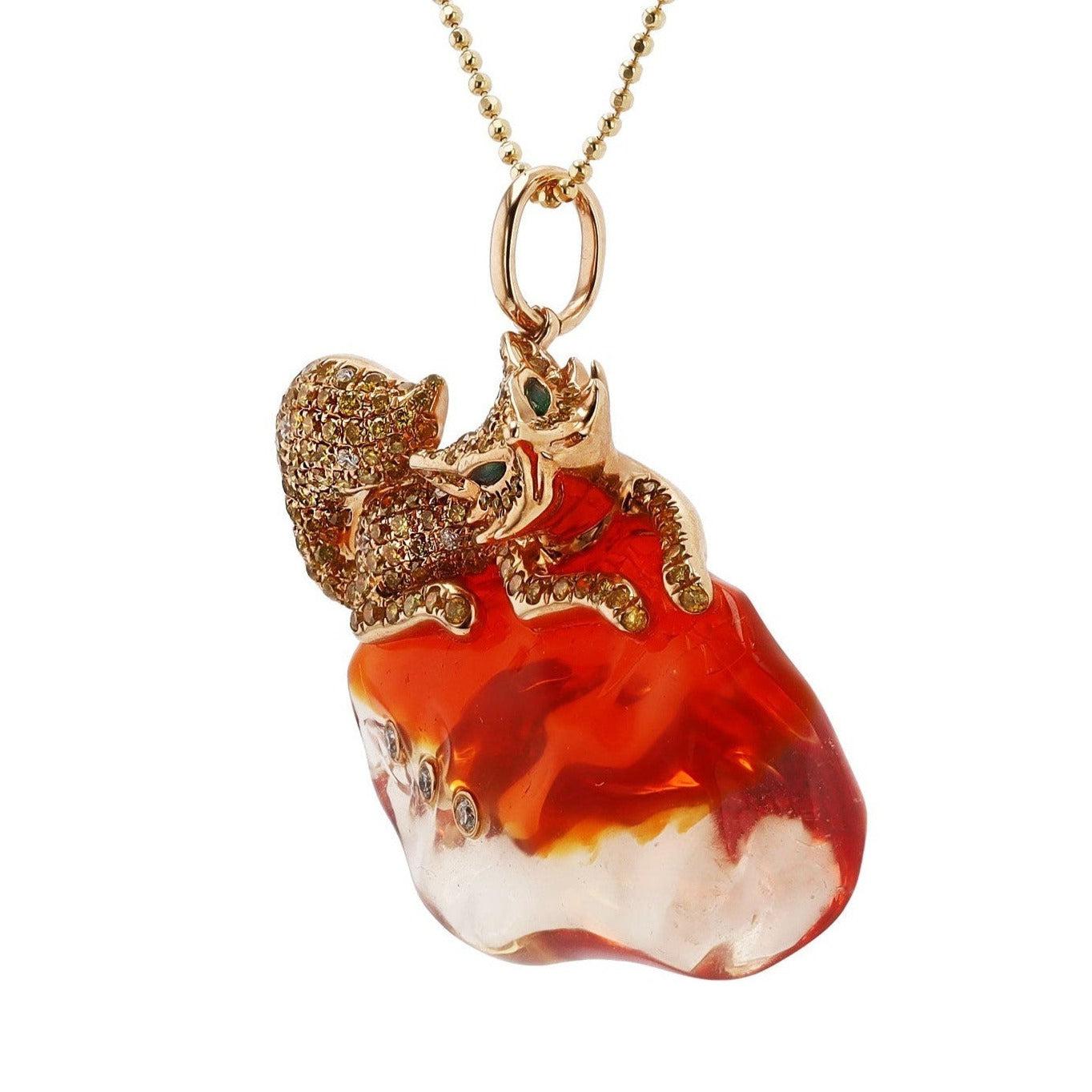 Estate 19.95 Carat Mexican Fire Opal Fox Pendant Necklace