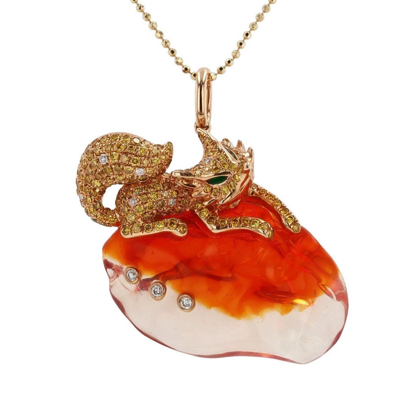 Fire Opal Fox Necklace