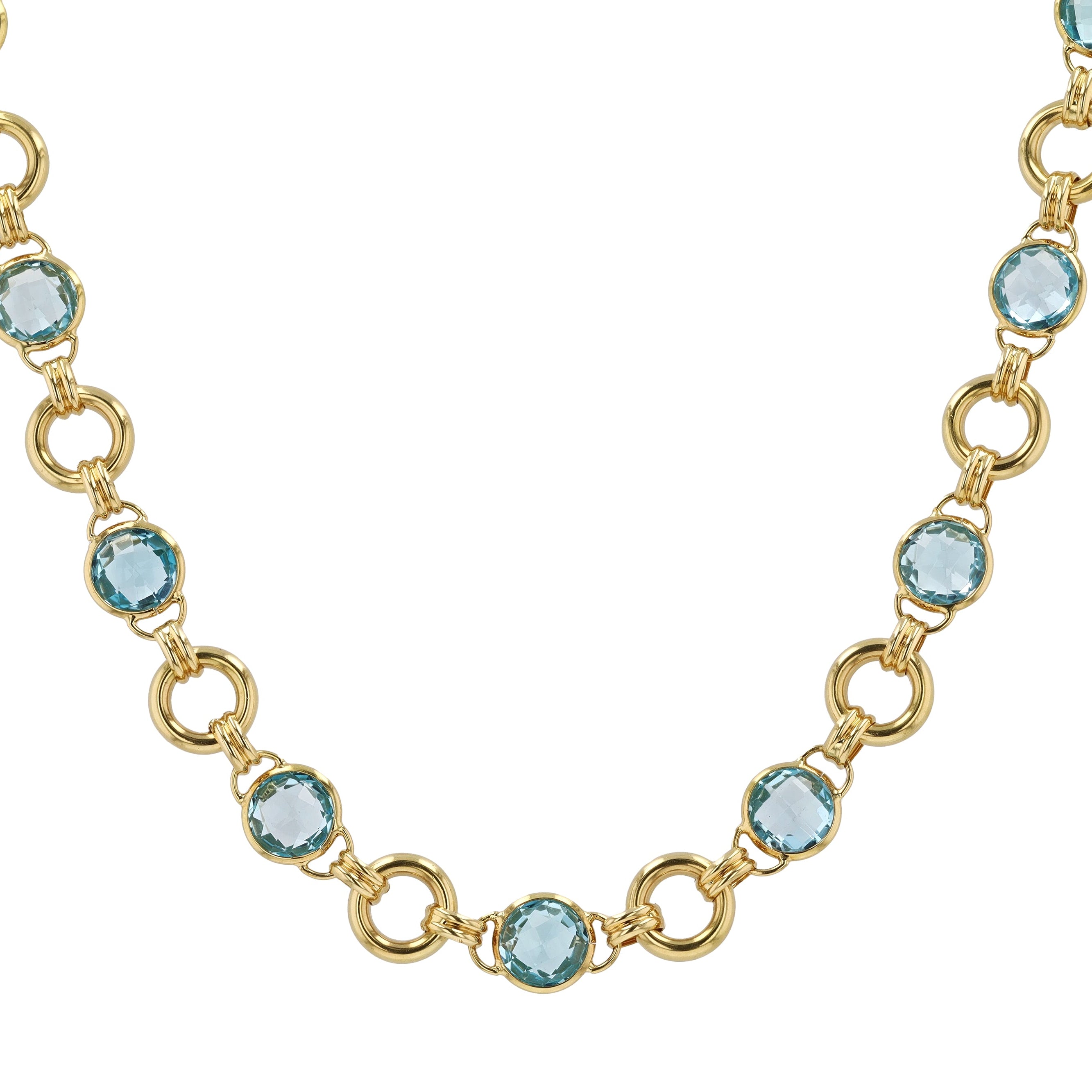 Estate 26 Carat Blue Topaz 18k Yellow Gold Link Necklace