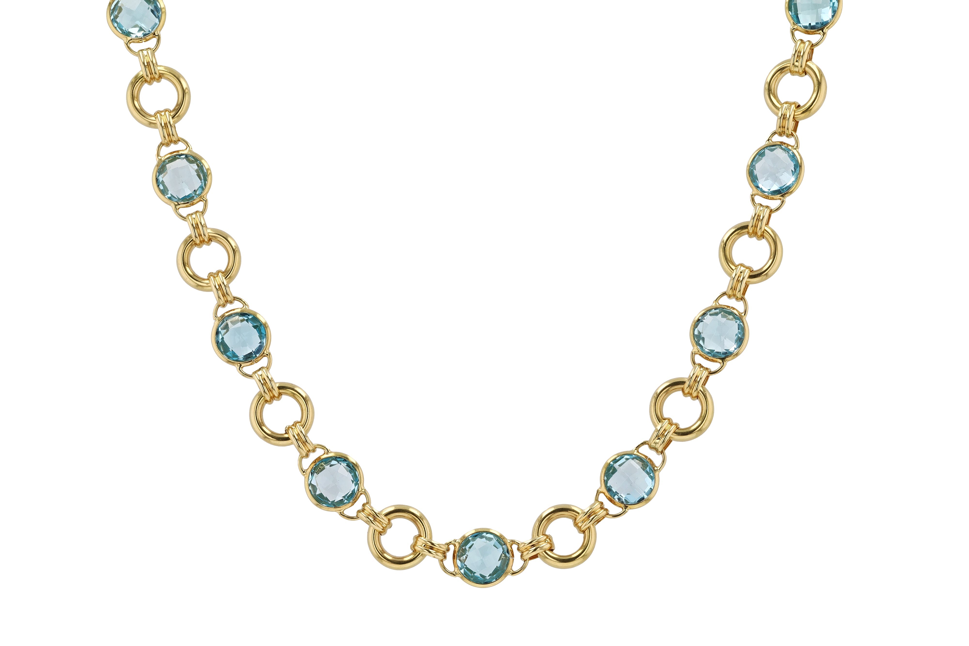 Estate 26 Carat Blue Topaz 18k Yellow Gold Link Necklace