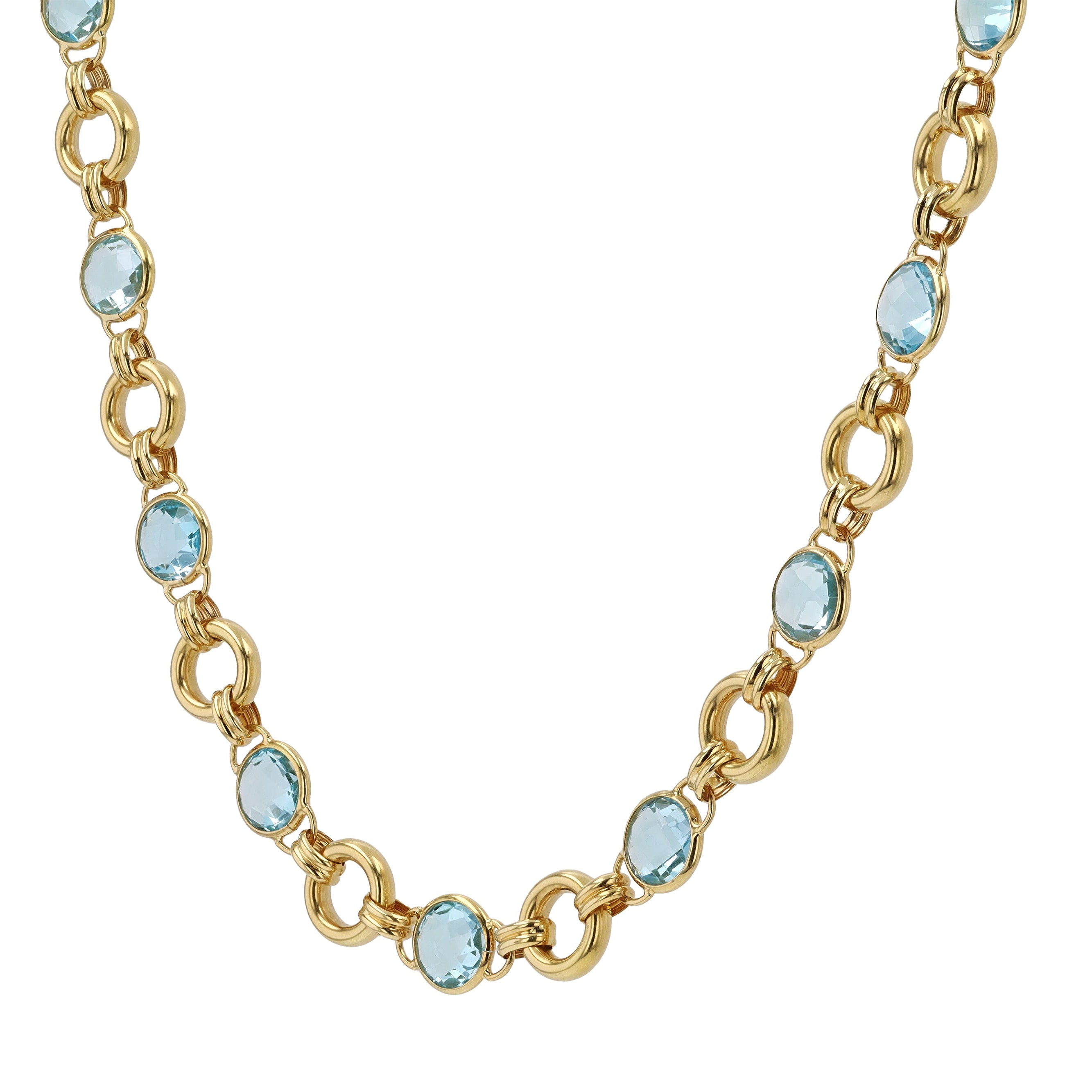 Estate 26 Carat Blue Topaz 18k Yellow Gold Link Necklace