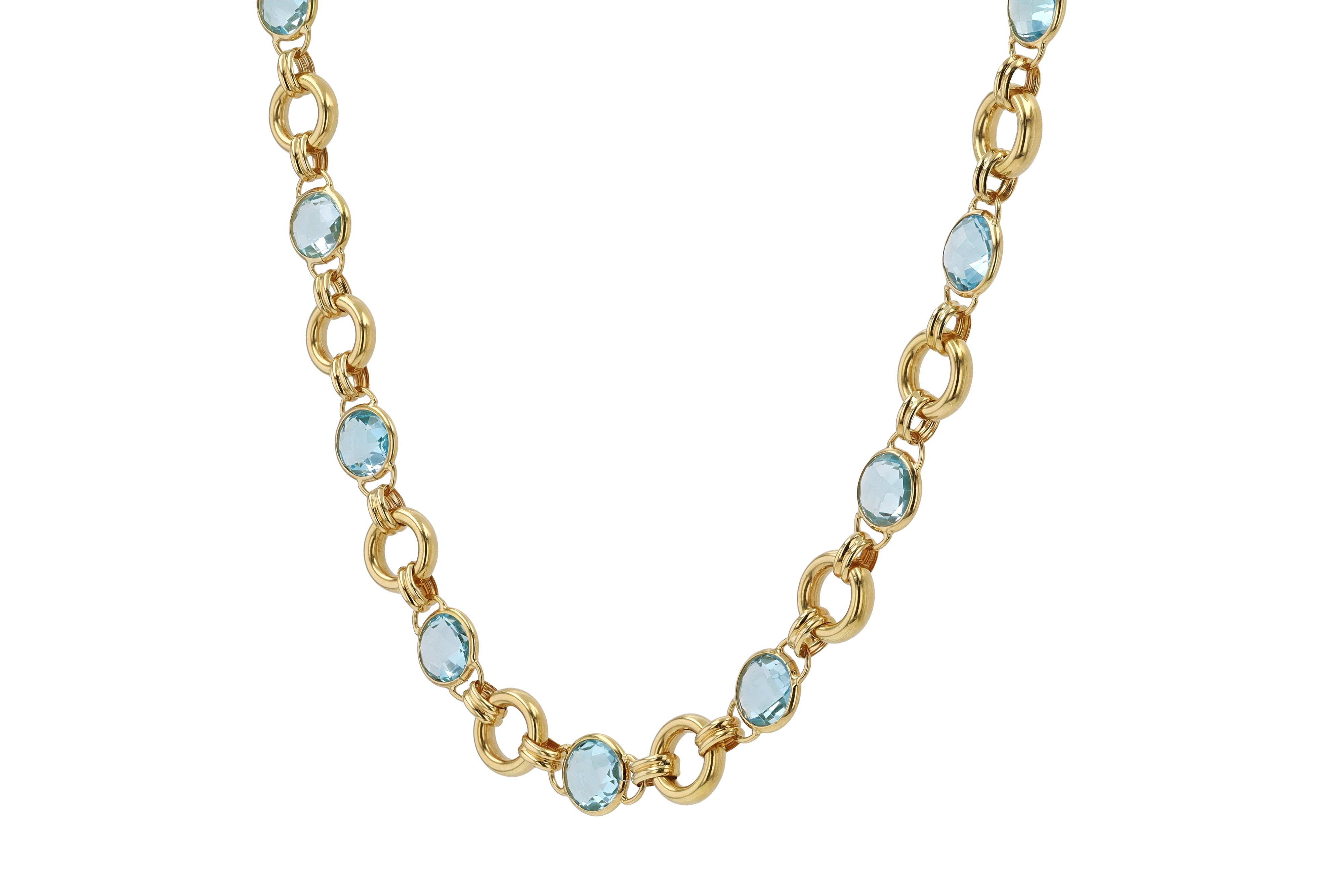Estate 26 Carat Blue Topaz 18k Yellow Gold Link Necklace
