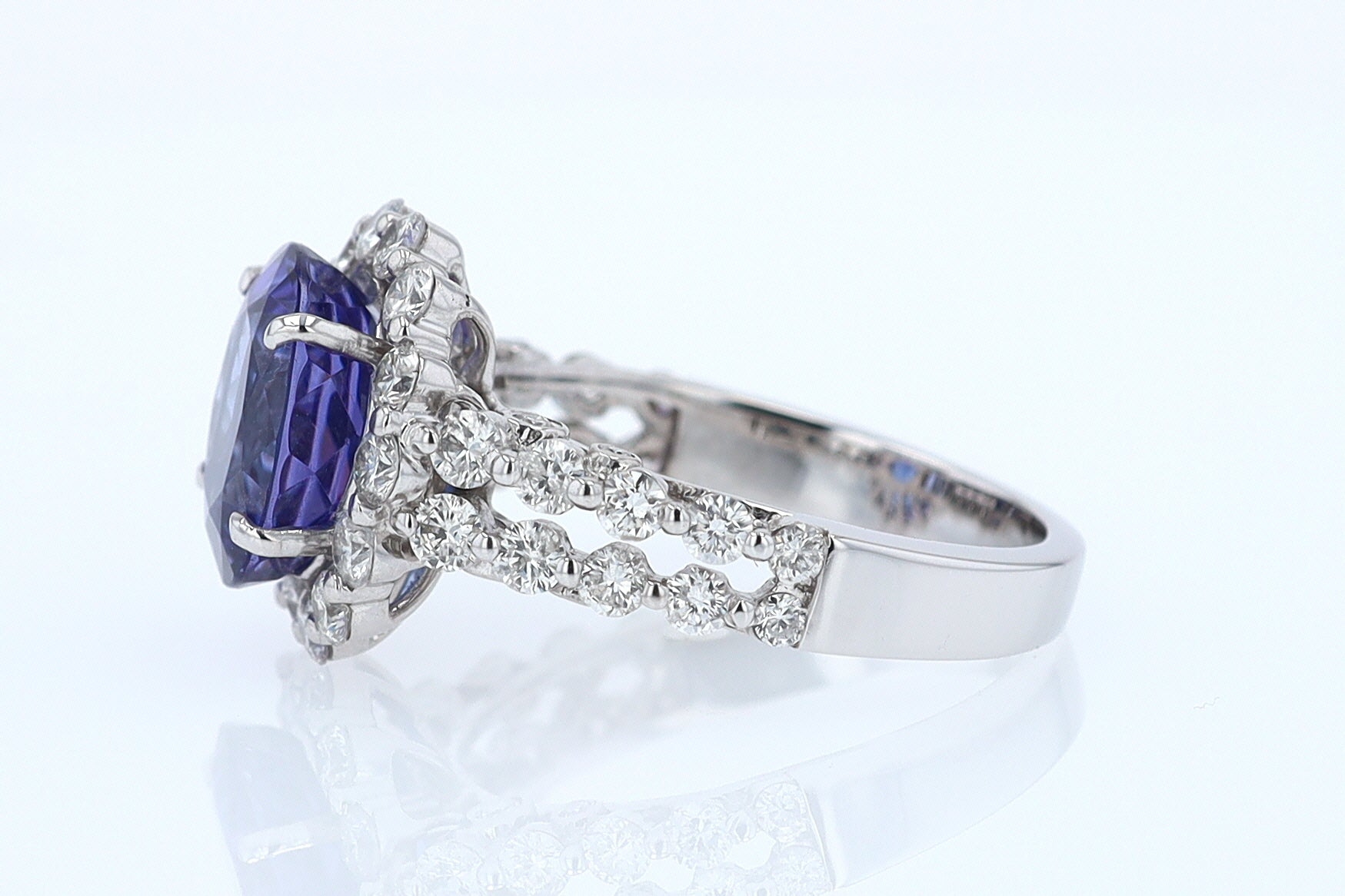 Estate 6.15 Carat Round Tanzanite And Diamond Cocktail Ring