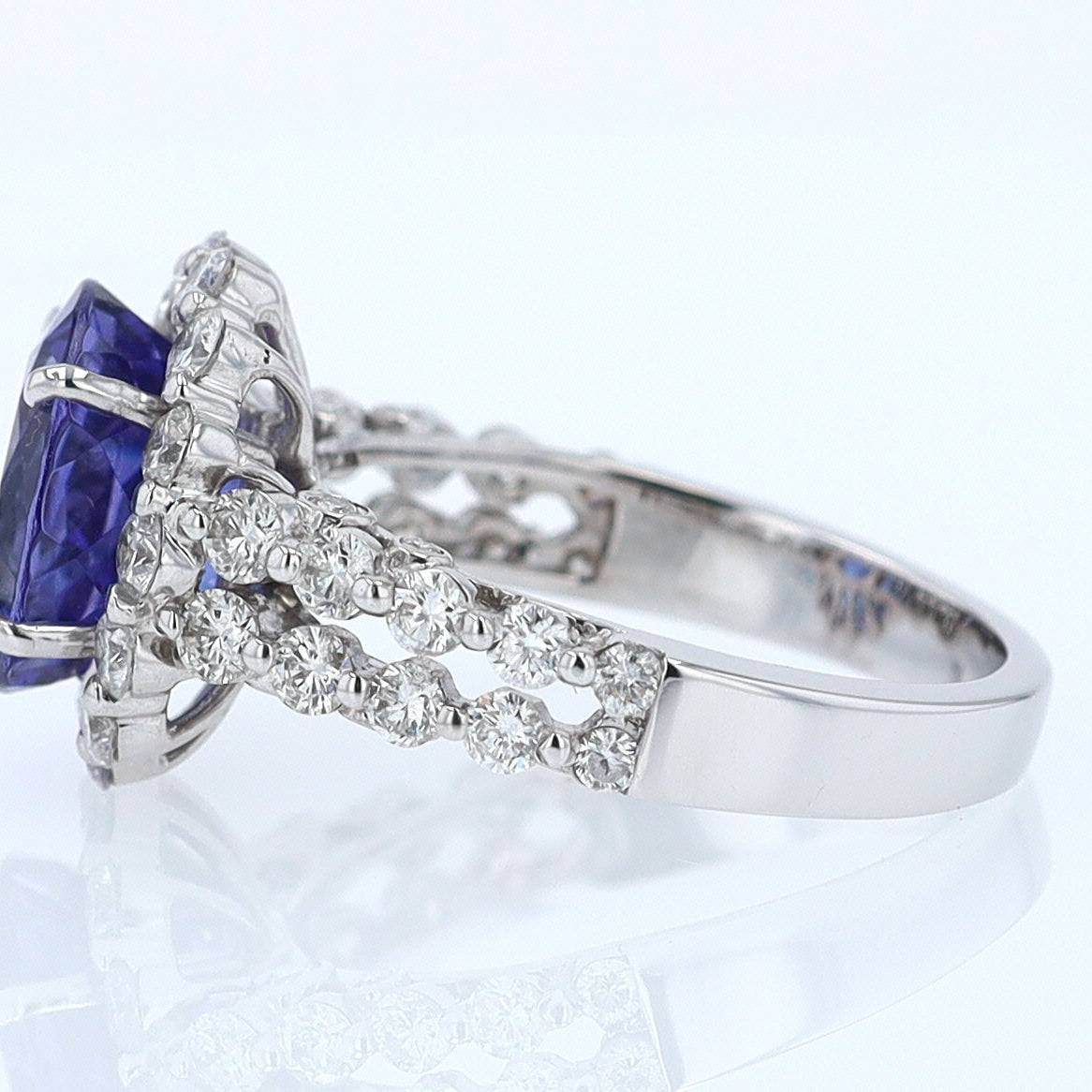 Estate 6.15 Carat Round Tanzanite And Diamond Cocktail Ring