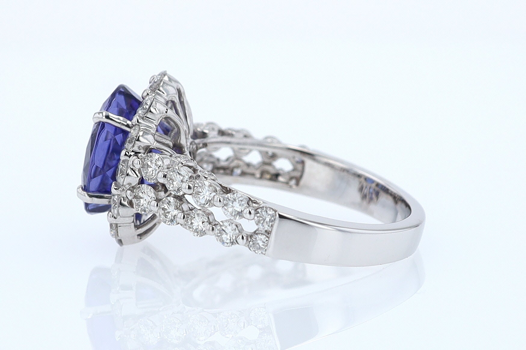 Estate 6.15 Carat Round Tanzanite And Diamond Cocktail Ring