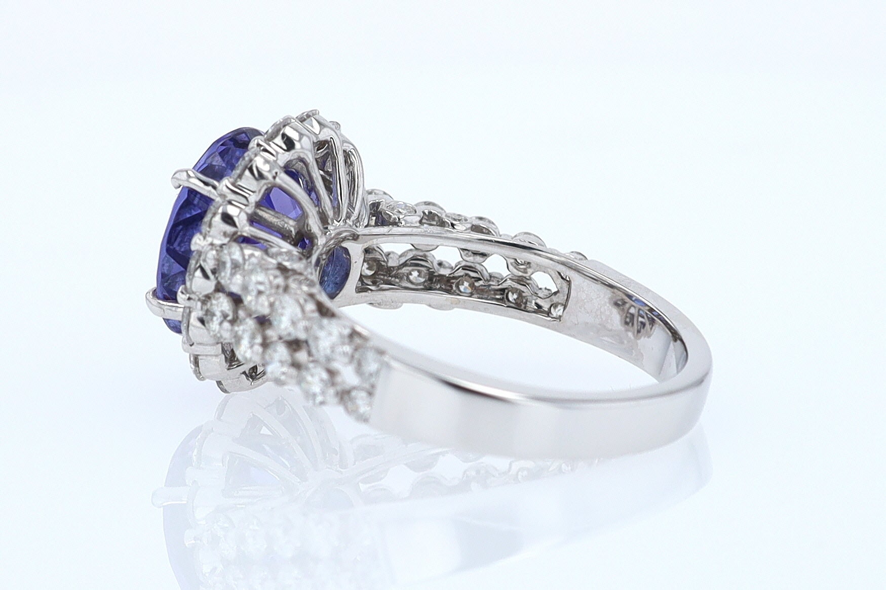 Estate 6.15 Carat Round Tanzanite And Diamond Cocktail Ring