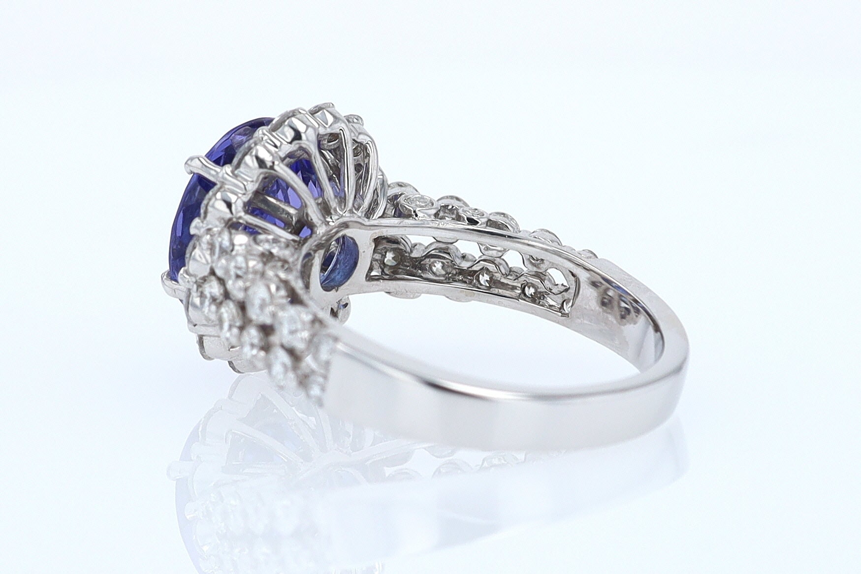 Estate 6.15 Carat Round Tanzanite And Diamond Cocktail Ring