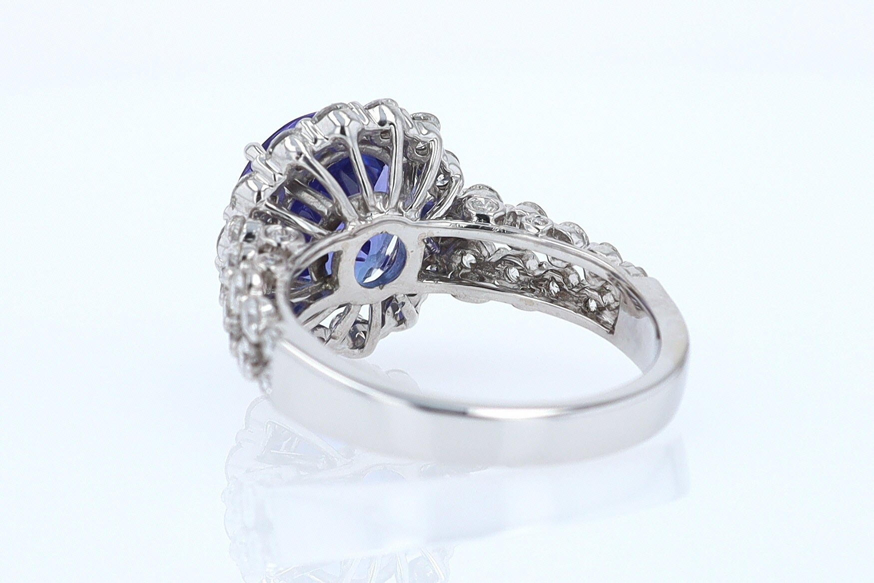 Estate 6.15 Carat Round Tanzanite And Diamond Cocktail Ring
