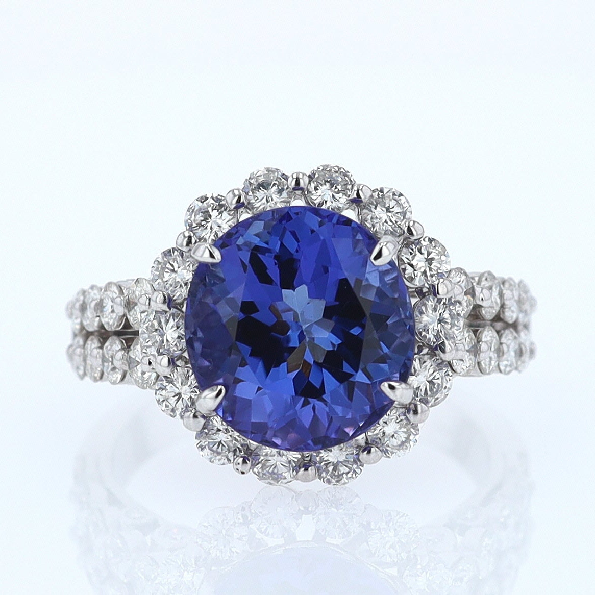 Estate 6.15 Carat Round Tanzanite And Diamond Cocktail Ring