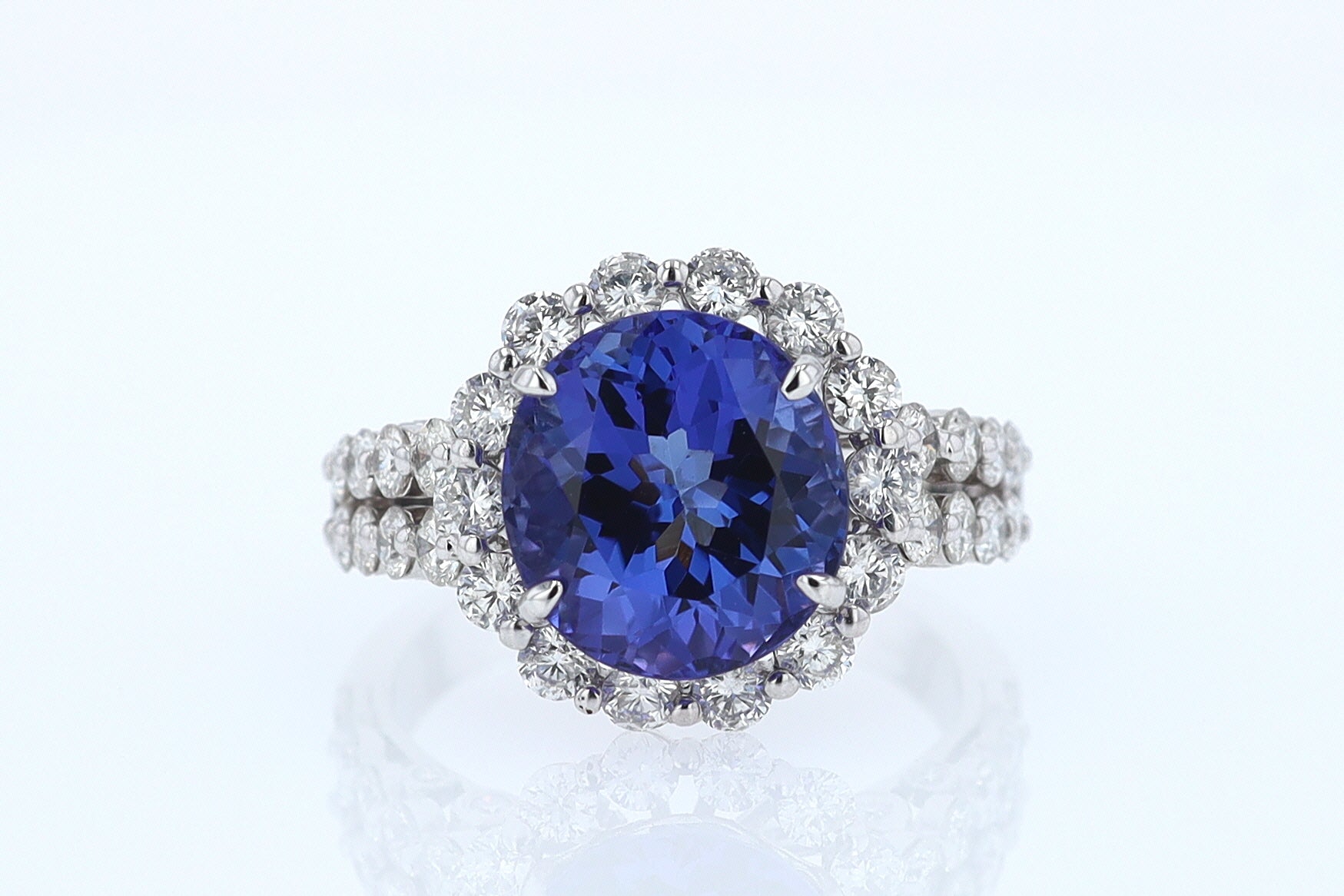 Estate 6.15 Carat Round Tanzanite And Diamond Cocktail Ring