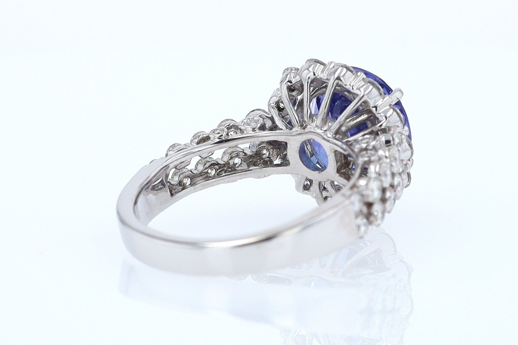 Estate 6.15 Carat Round Tanzanite And Diamond Cocktail Ring