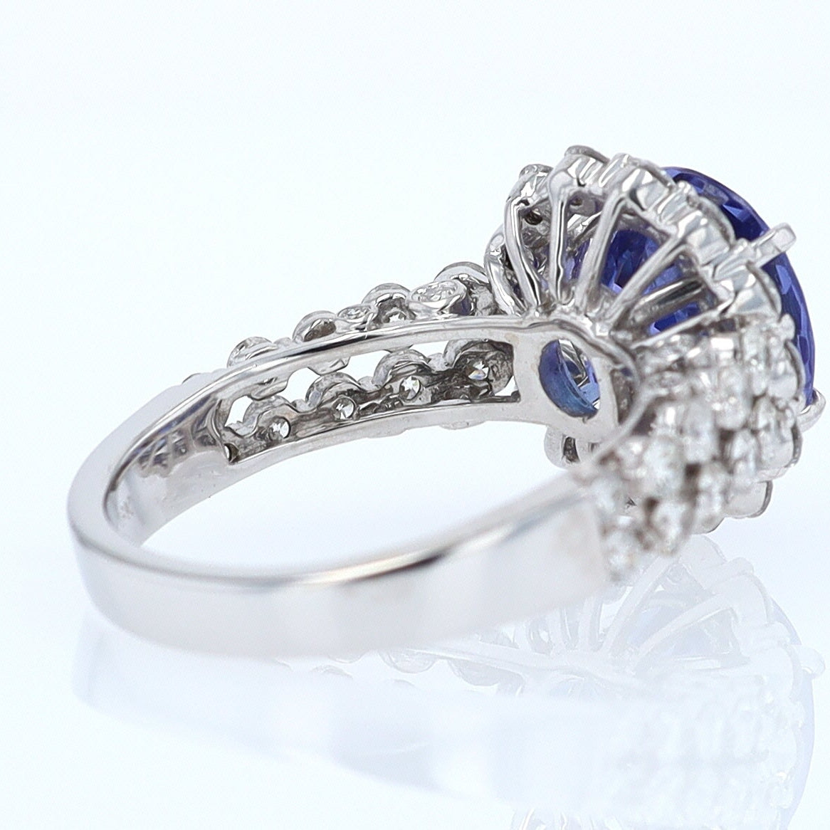 Estate 6.15 Carat Round Tanzanite And Diamond Cocktail Ring