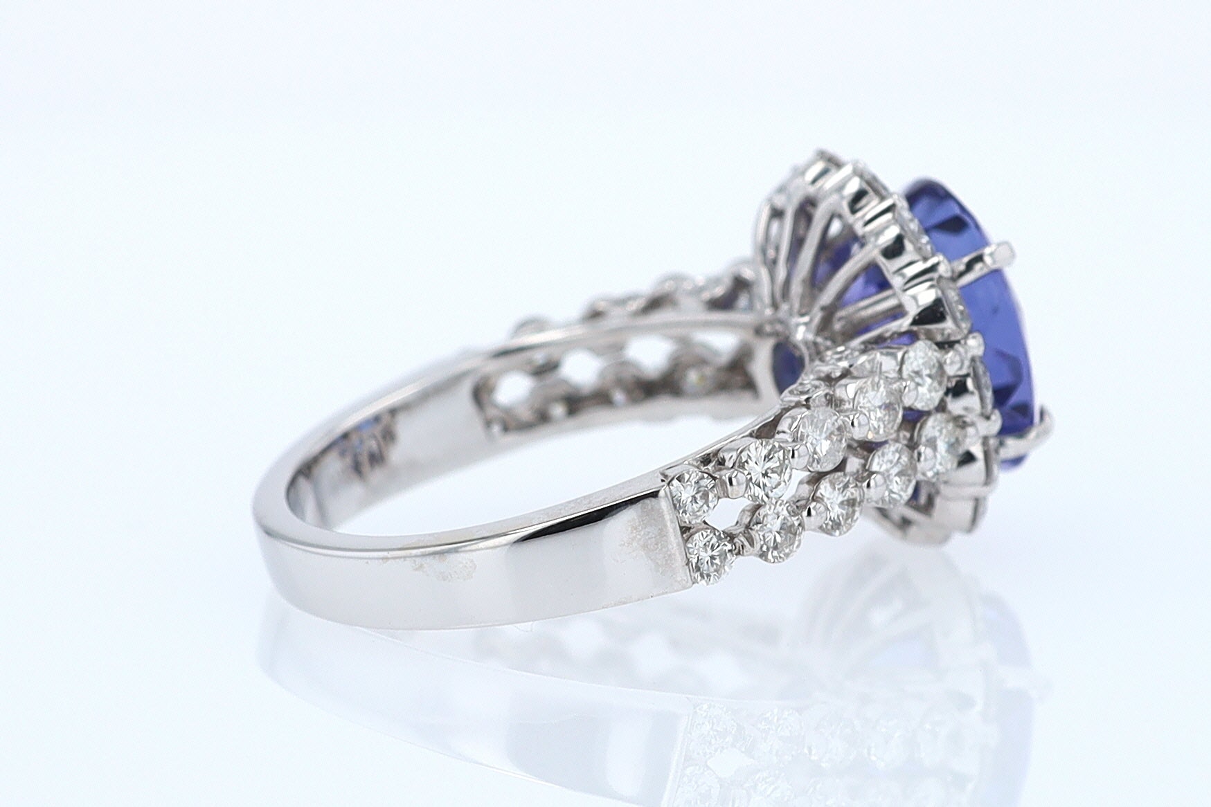Estate 6.15 Carat Round Tanzanite And Diamond Cocktail Ring