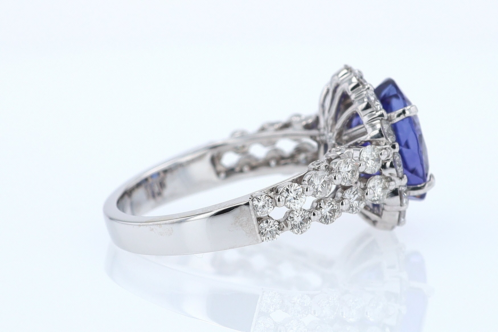Estate 6.15 Carat Round Tanzanite And Diamond Cocktail Ring