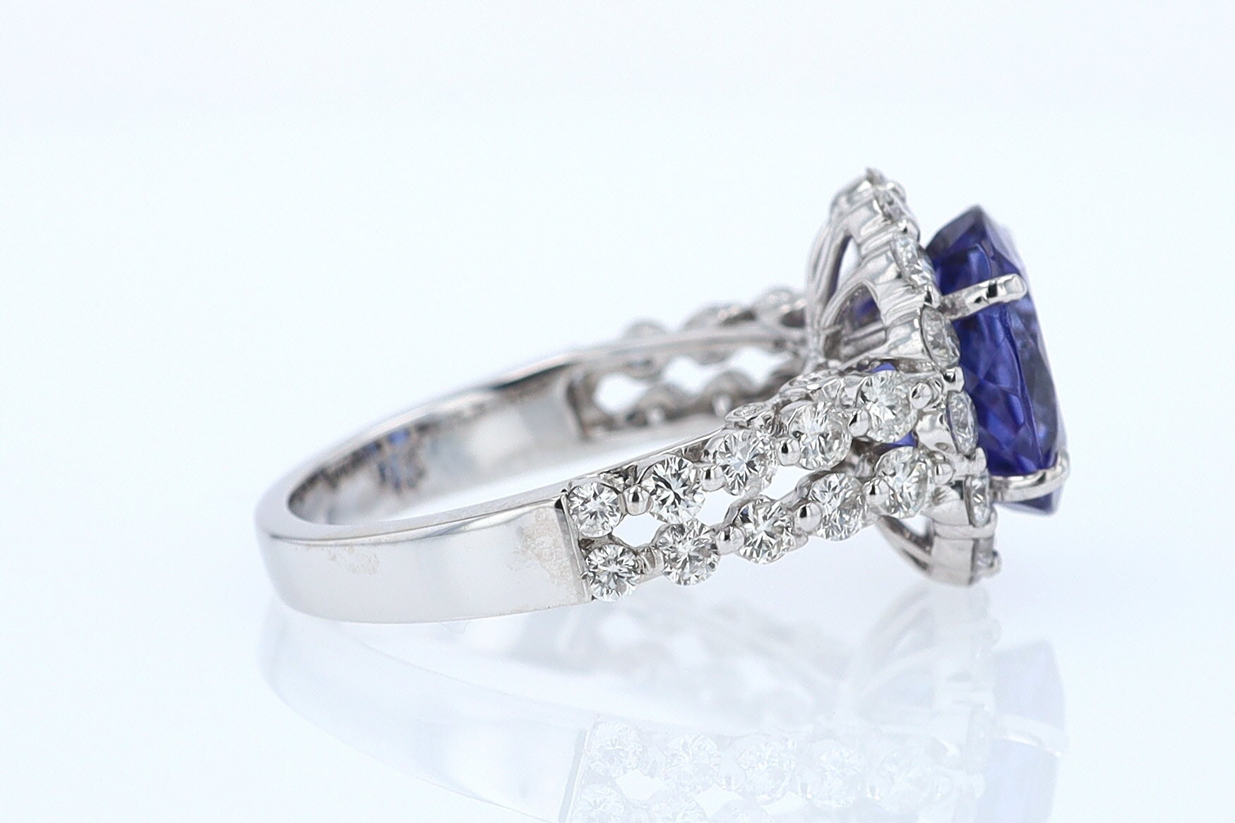 Estate 6.15 Carat Round Tanzanite And Diamond Cocktail Ring