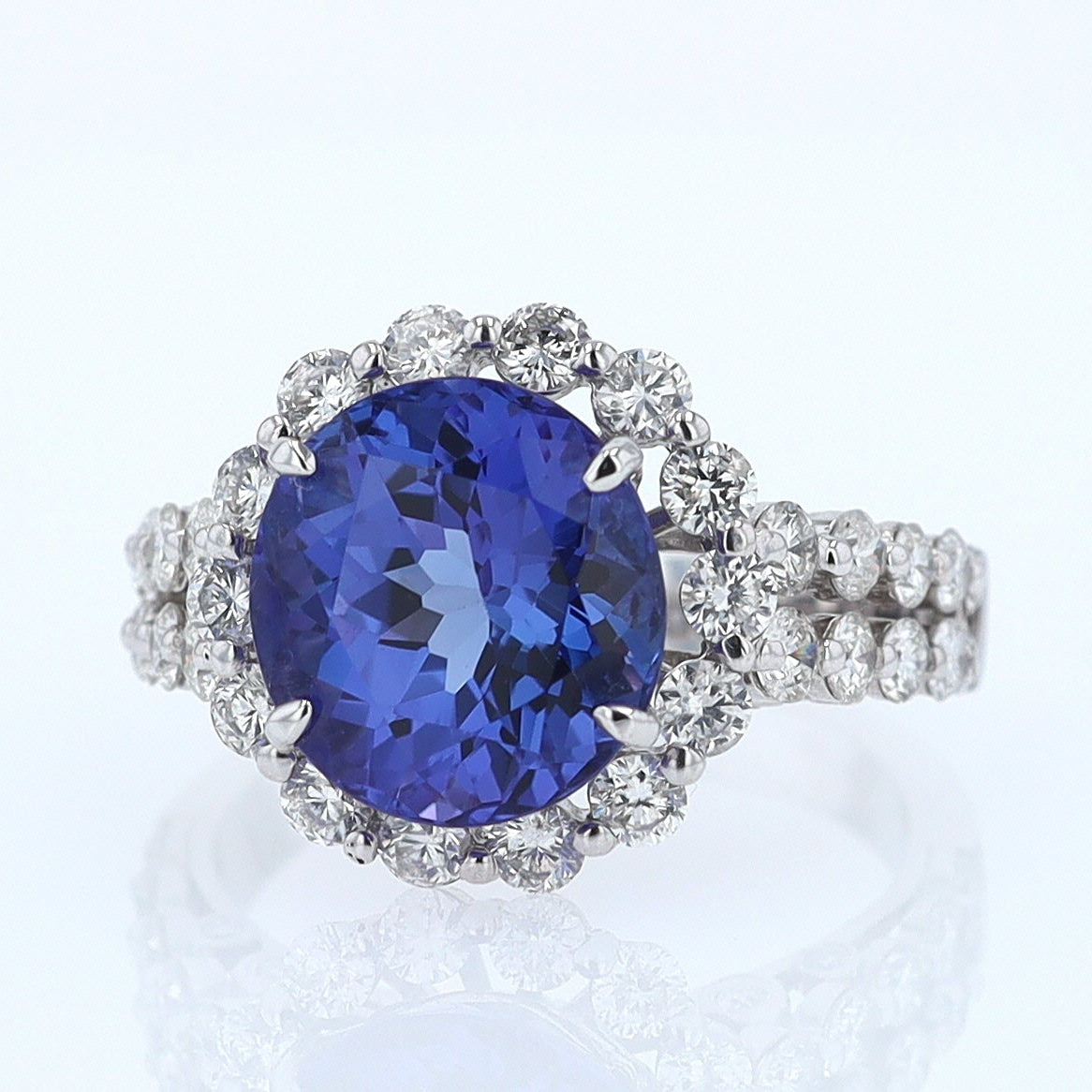 Estate 6.15 Carat Round Tanzanite And Diamond Cocktail Ring