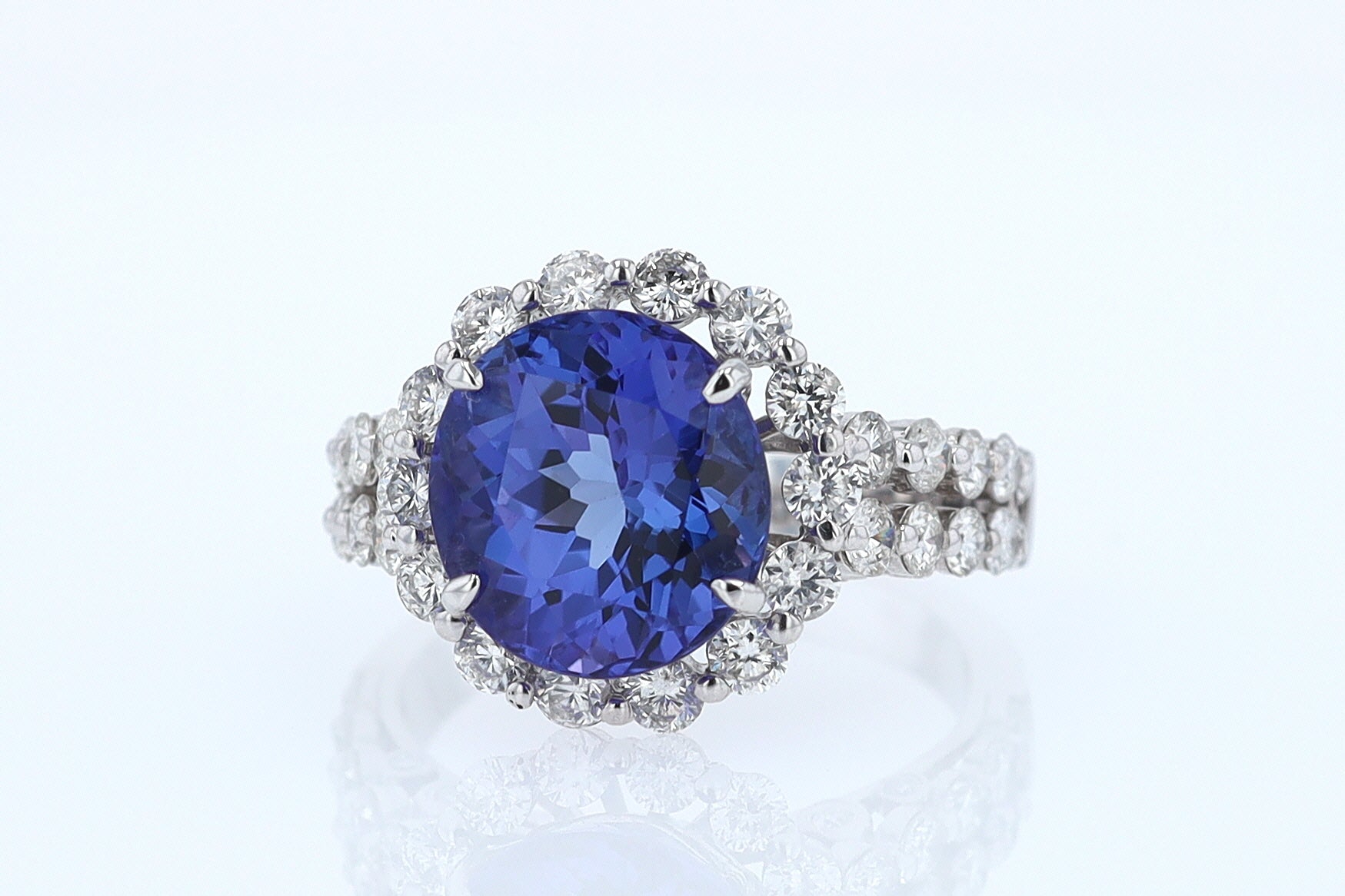 Estate 6.15 Carat Round Tanzanite And Diamond Cocktail Ring