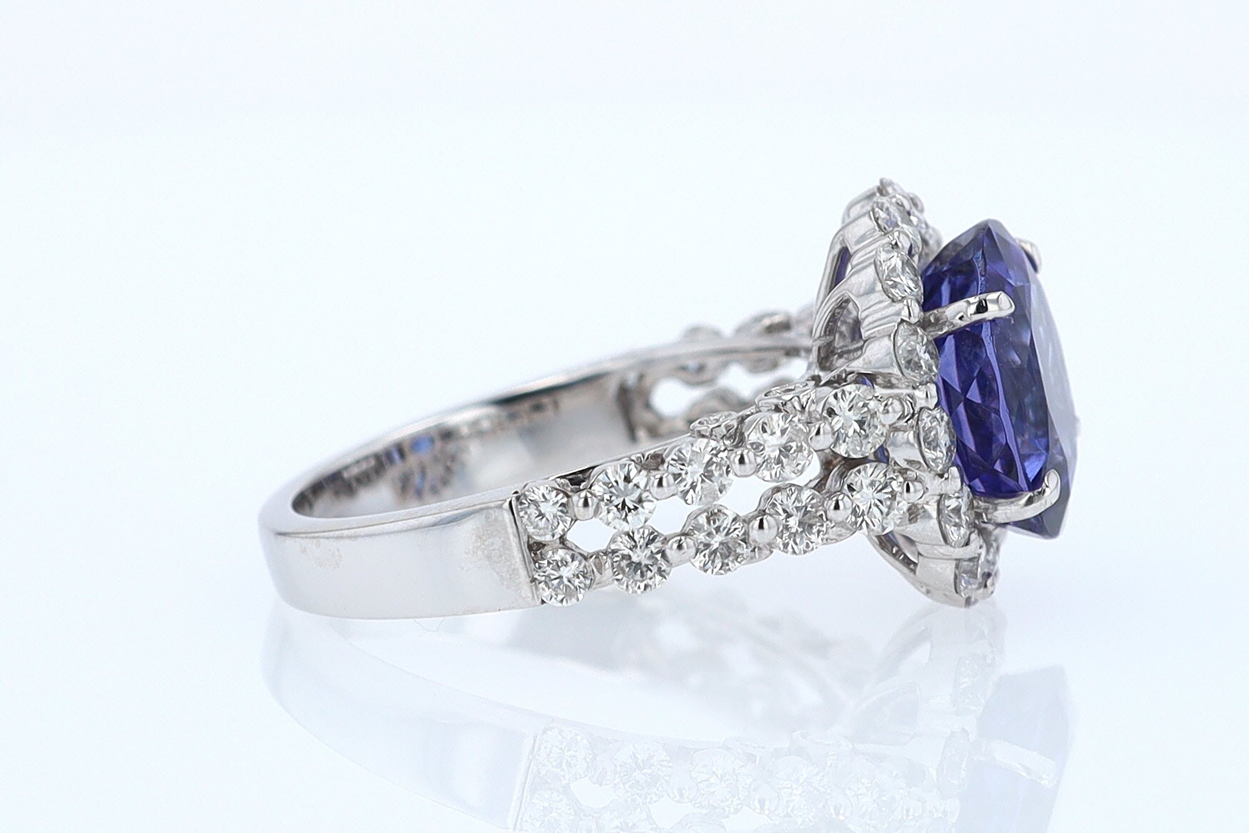 Estate 6.15 Carat Round Tanzanite And Diamond Cocktail Ring