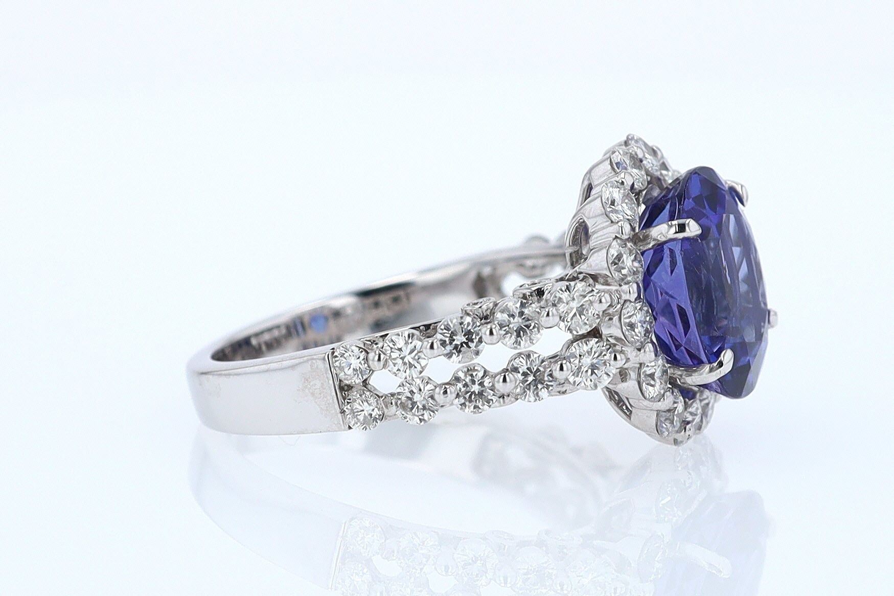Estate 6.15 Carat Round Tanzanite And Diamond Cocktail Ring