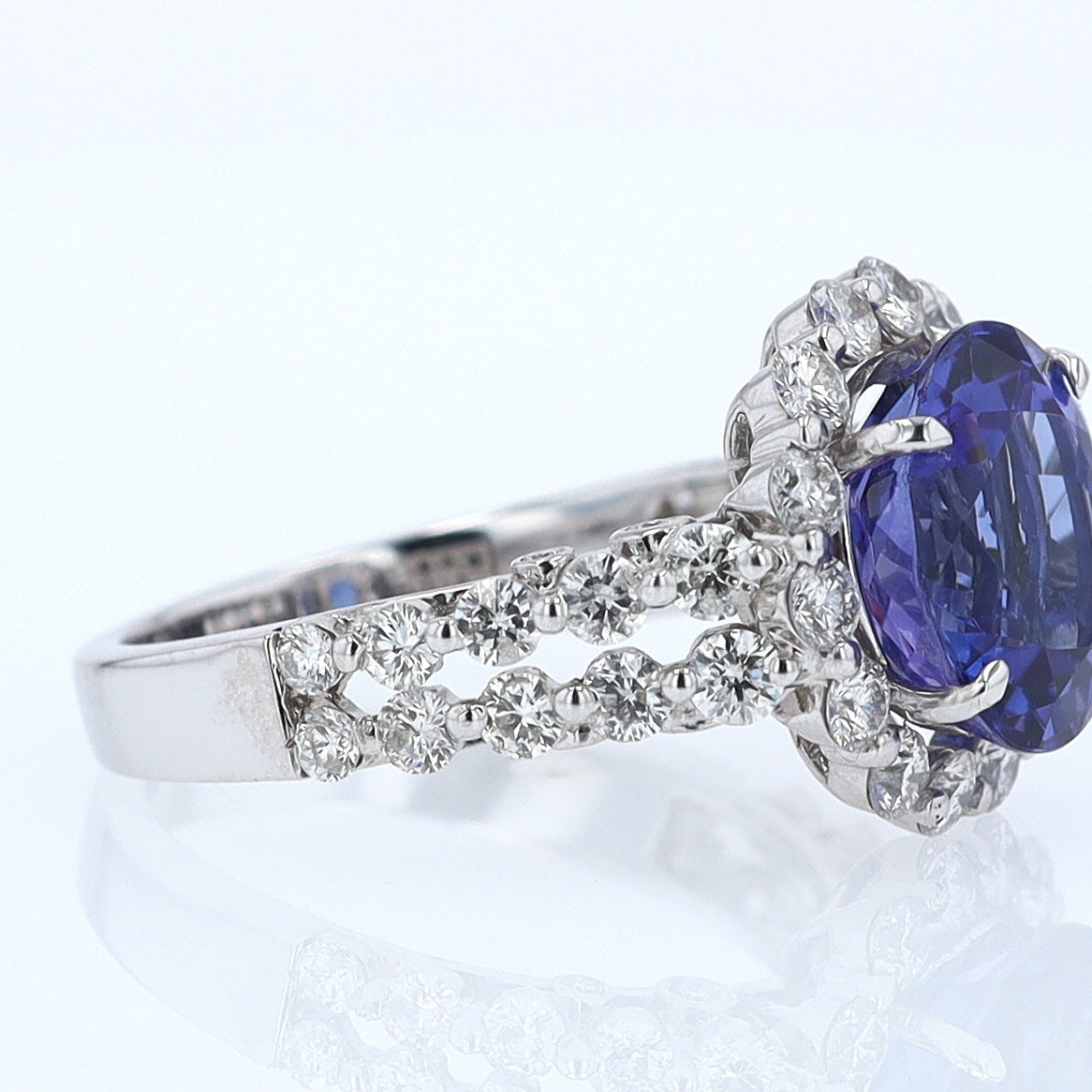 Estate 6.15 Carat Round Tanzanite And Diamond Cocktail Ring